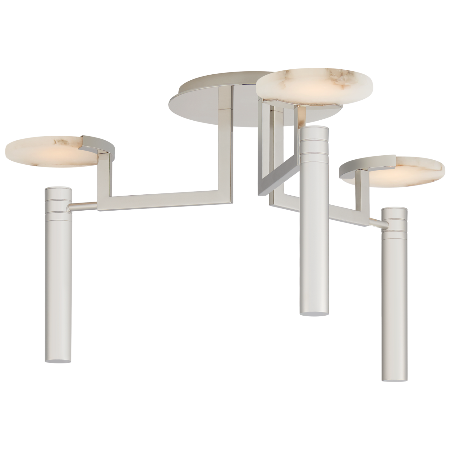 Melange Large Floating Disc Semi-Flush Chandelier in Polished Nickel with Alabaster