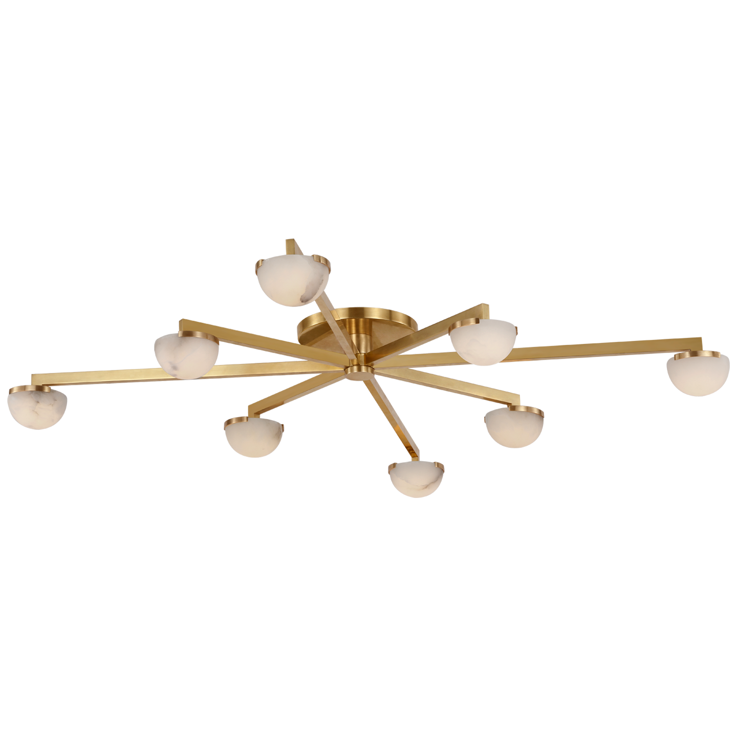 Pedra Extra Large Staggered Arm Flush Mount in Antique-Burnished Brass with Alabaster