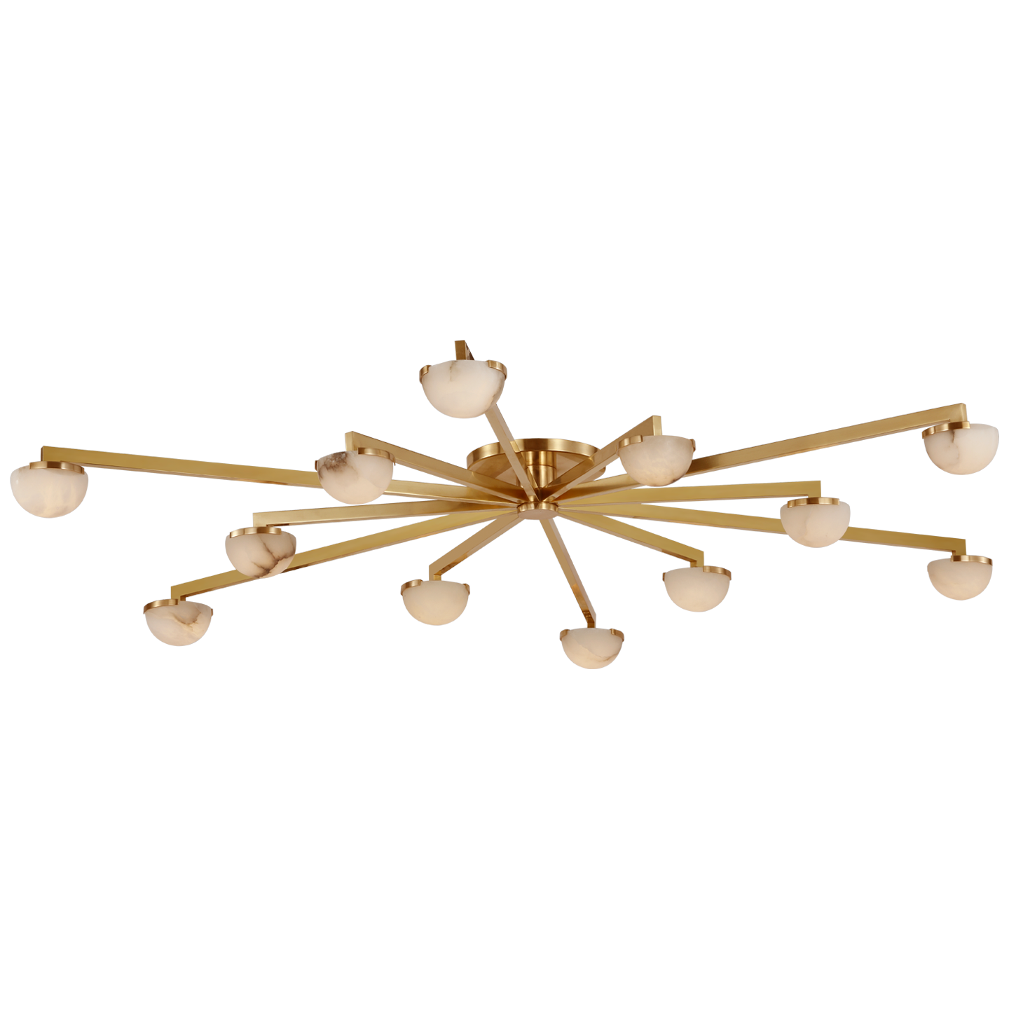 Pedra Grande Staggered Arm Flush Mount in Antique-Burnished Brass with Alabaster