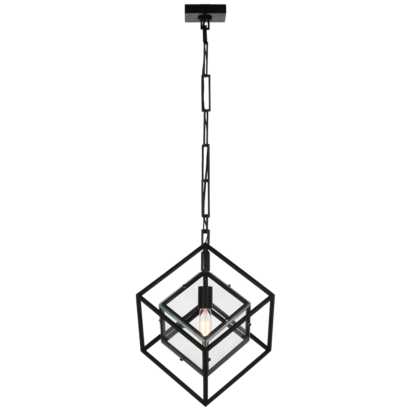 Cubed Medium Pendant in Aged Iron with Clear Glass