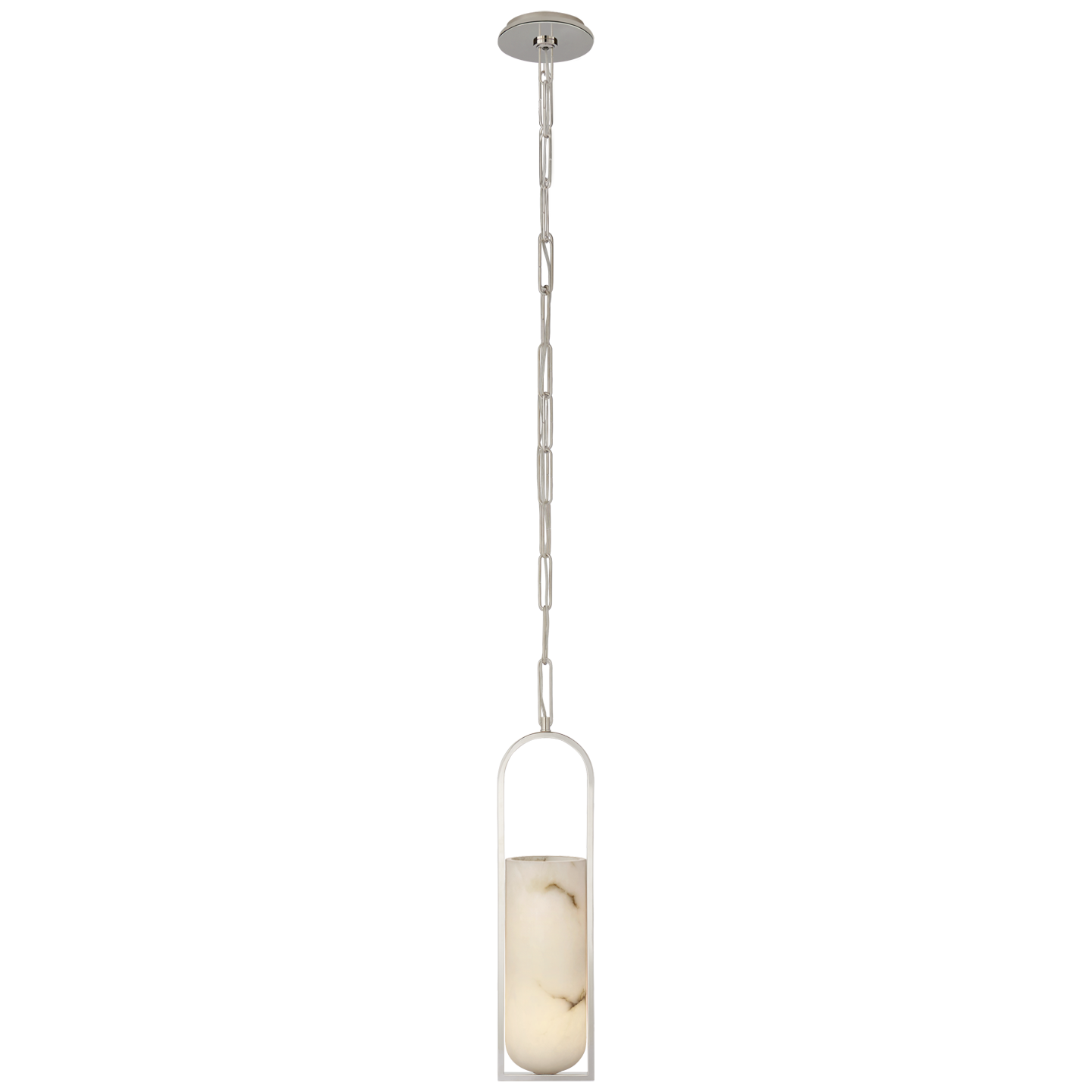Melange Small Elongated Pendant in Polished Nickel with Alabaster Shade