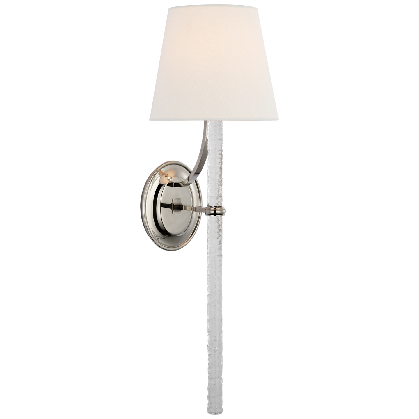 Abigail XL Sconce in Polished Nickel and Clear Wavy Glass with Linen Shade