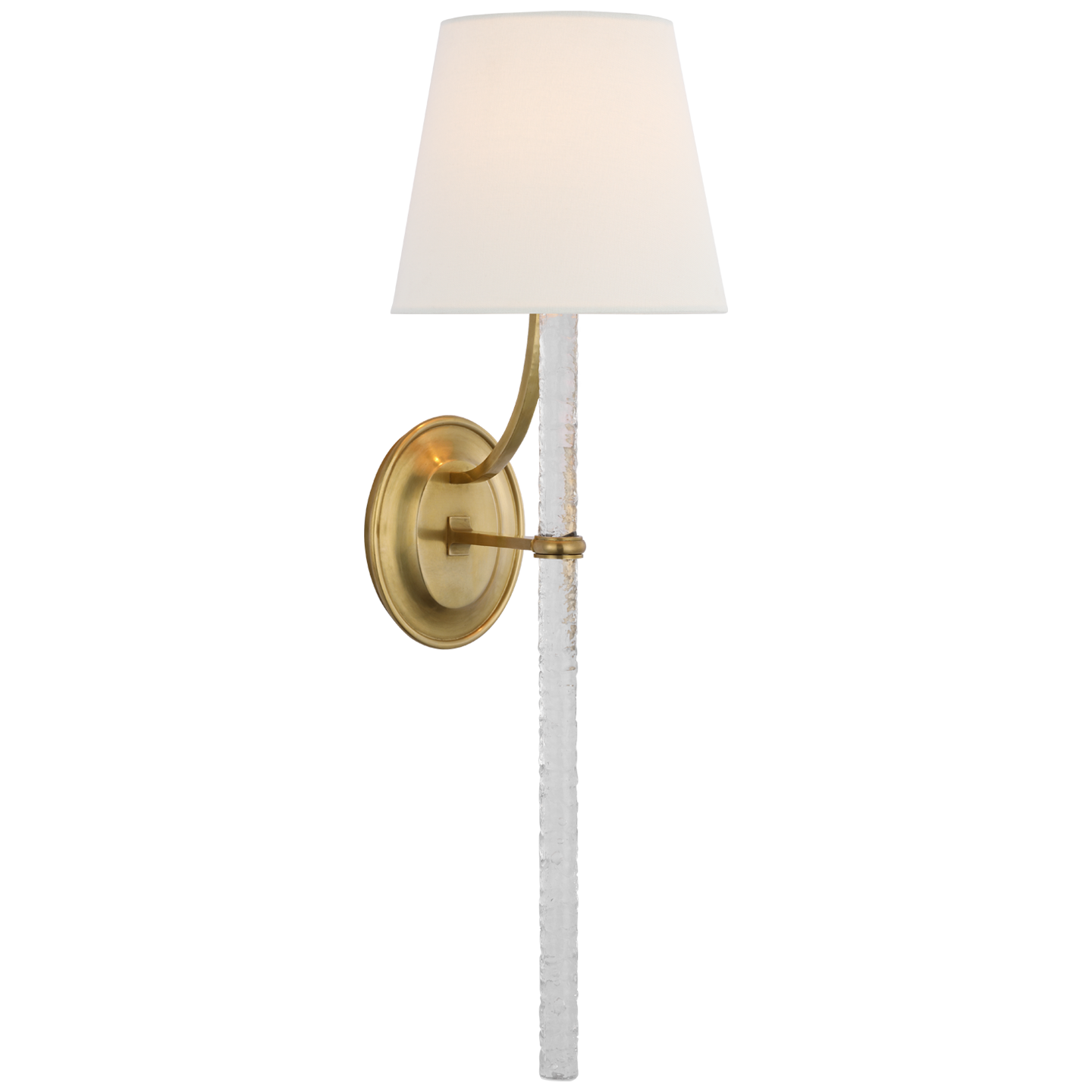 Abigail XL Sconce in Soft Brass and Clear Wavy Glass with Linen Shade