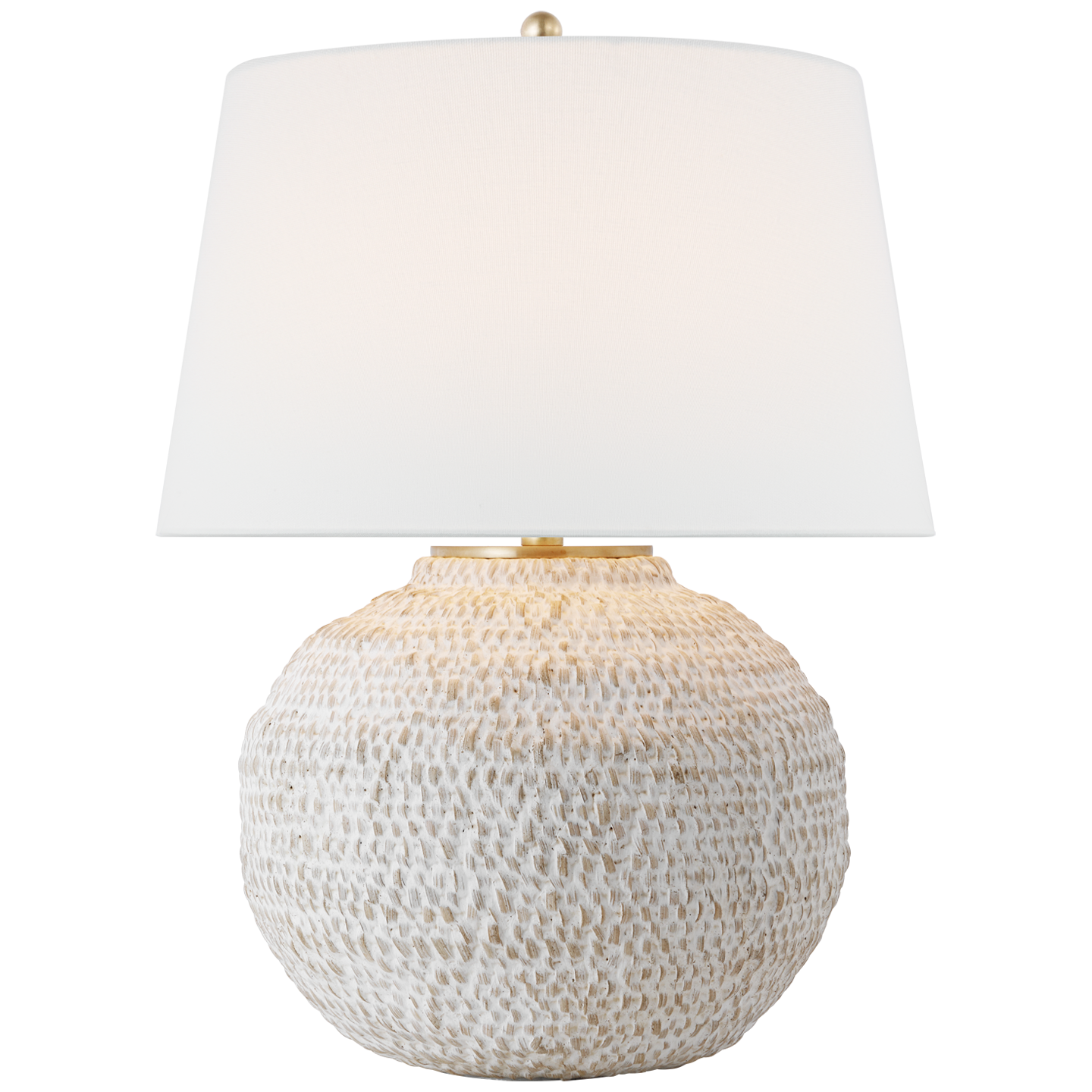 Avedon Small Table Lamp in Plaster White Rattan with Linen Shade
