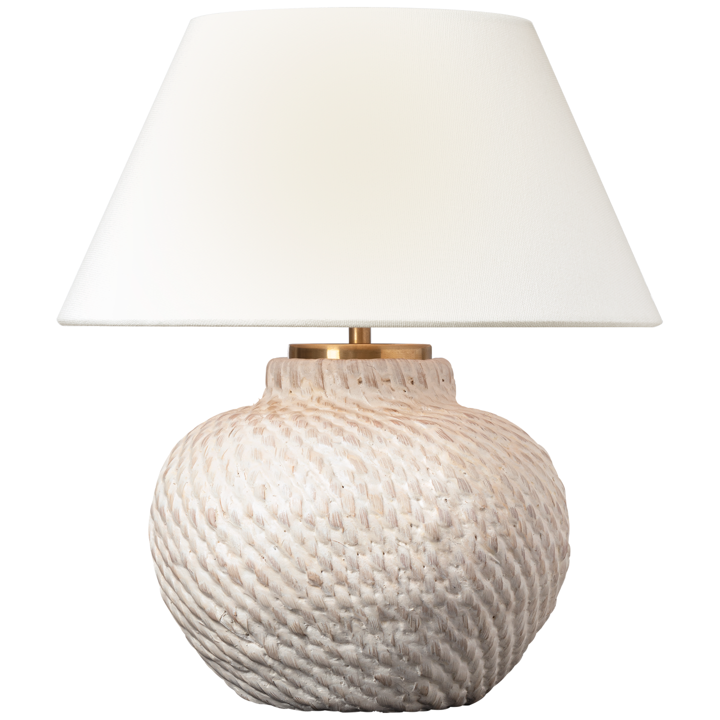 Avedon 12" Cordless Accent Lamp in Plaster White Rattan with Linen Shade
