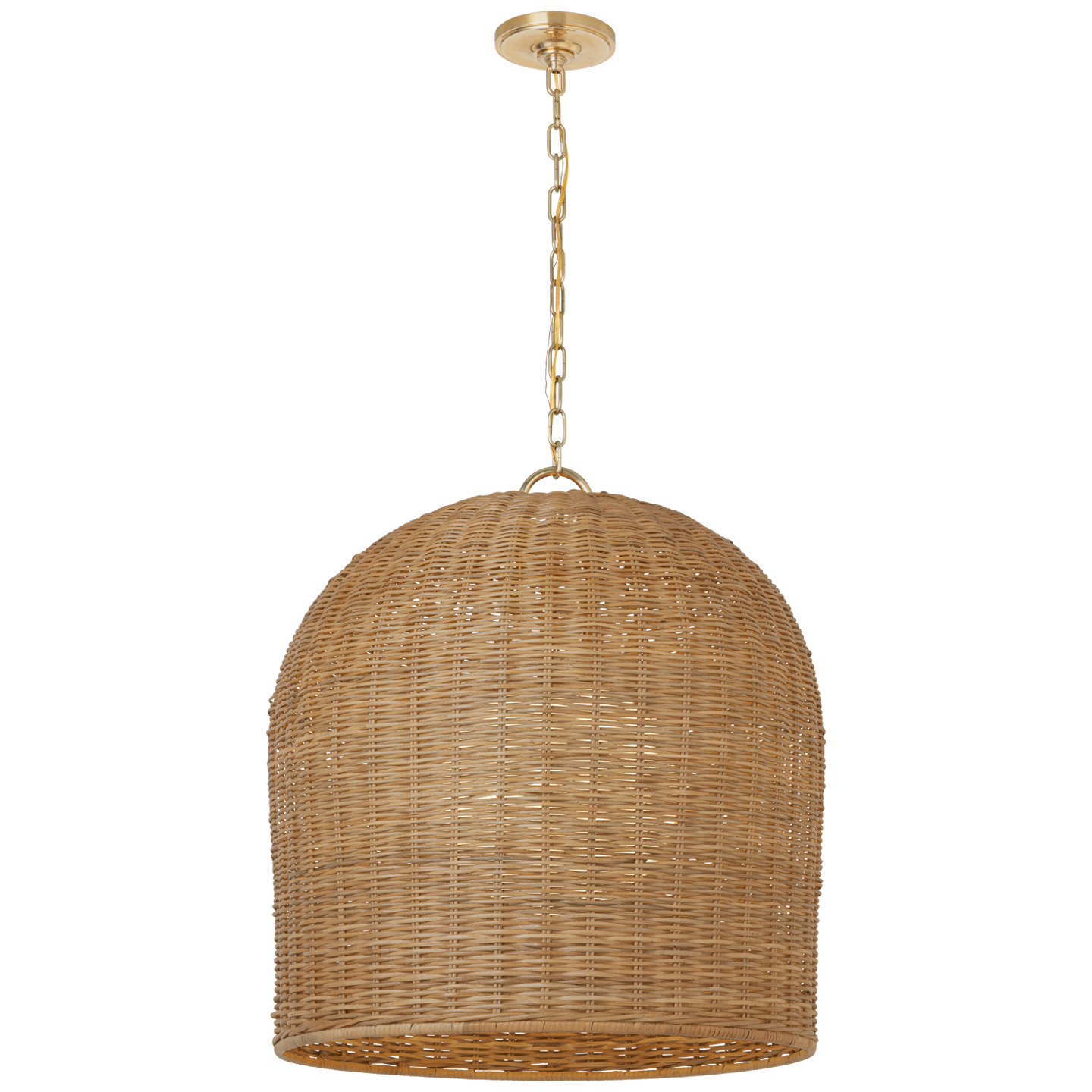 Nancy 25" Woven Hanging Shade in Soft Brass with Natural Wicker Shade