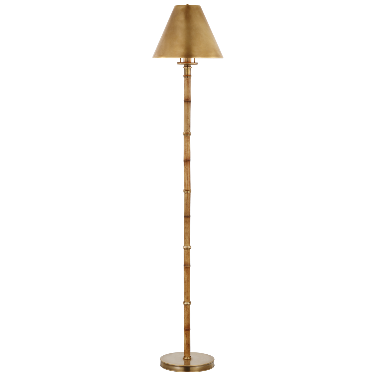 Dalfern Petite Reading Floor Lamp in Waxed Bamboo and Natural Brass with Natural Brass Shade