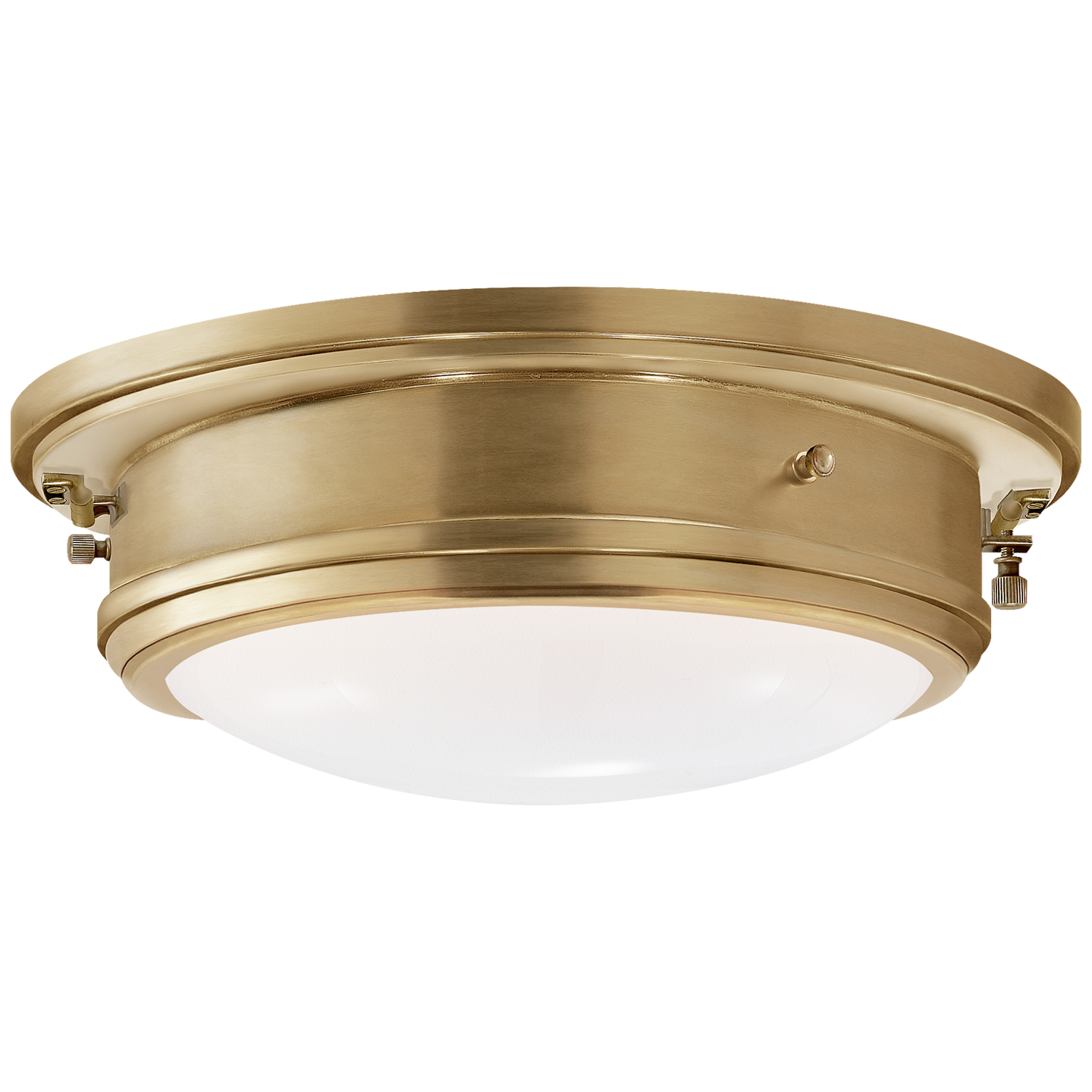 Marine Porthole Medium Flush Mount in Natural Brass with White Glass