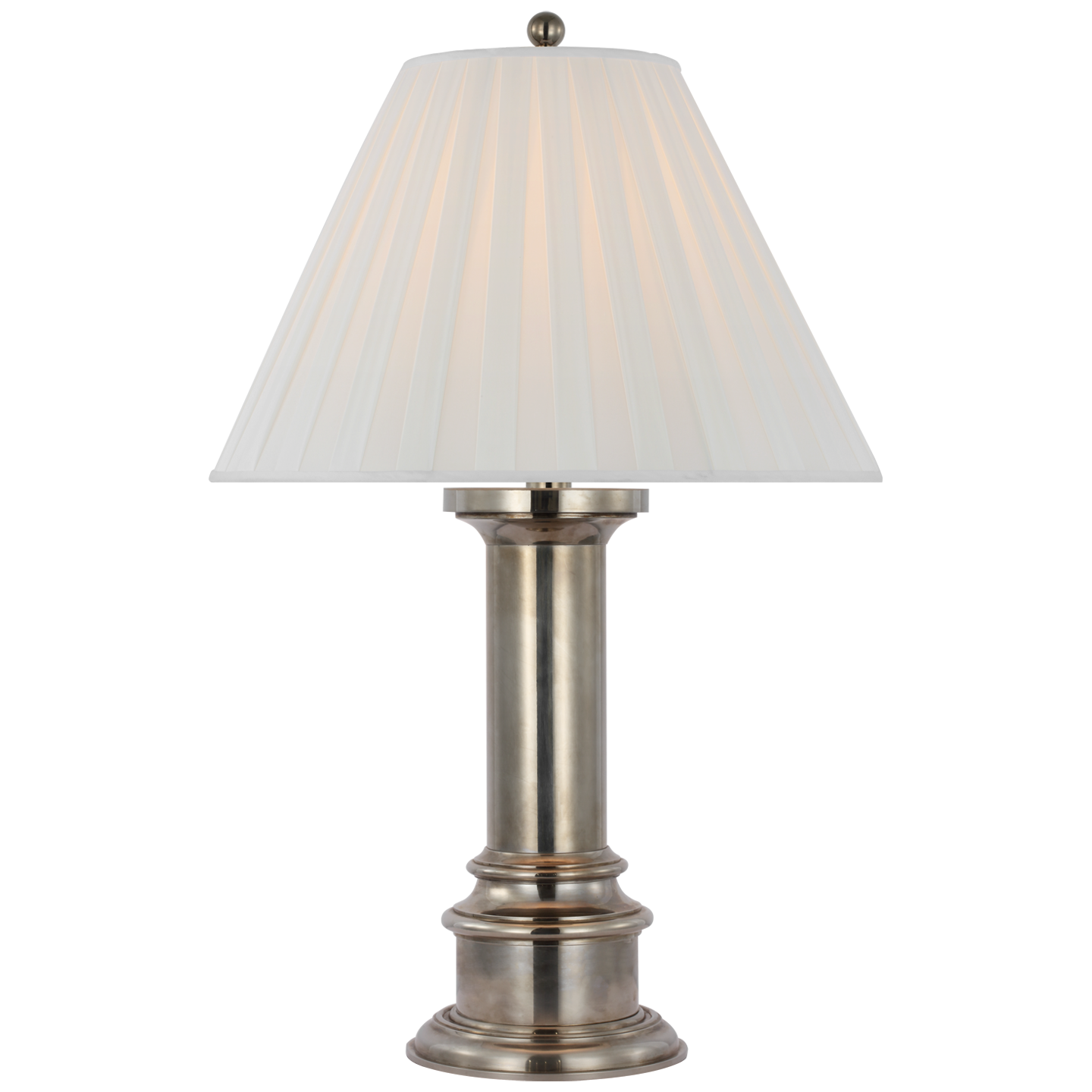 Hammett Large Table Lamp in Butler's Silver with Silk Box Pleat Shade