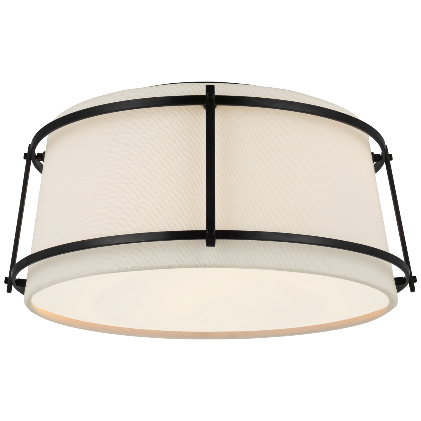 Callaway Small Flush Mount in Bronze with Linen Shade and Frosted Acrylic Diffuser