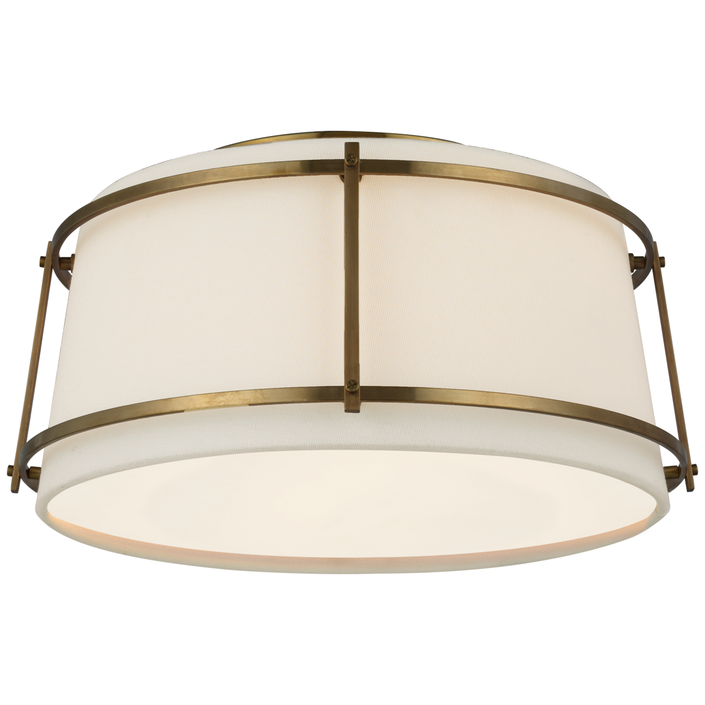 Callaway Small Flush Mount in Hand-Rubbed Antique Brass with Linen Shade and Frosted Acrylic Diffuser