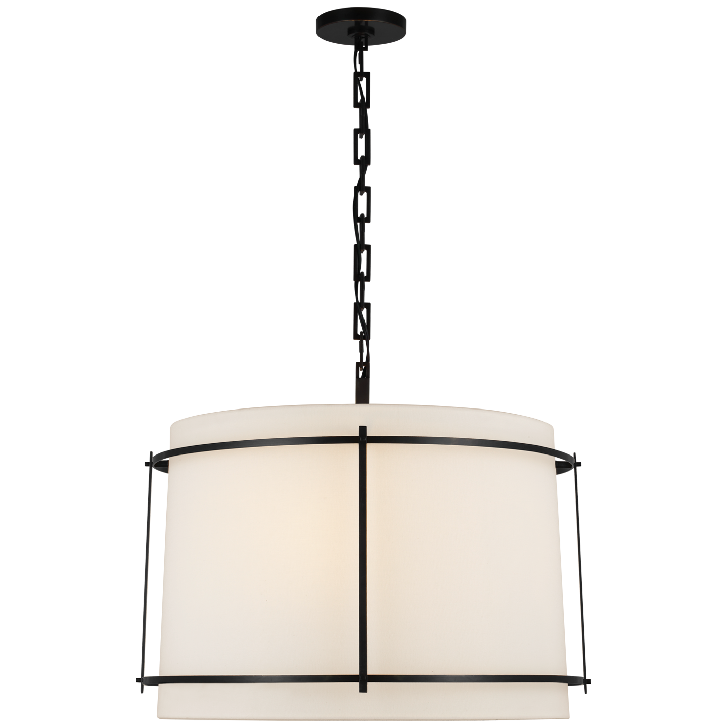 Callaway Large Hanging Shade in Bronze with Linen Shade and Frosted Acrylic Diffuser
