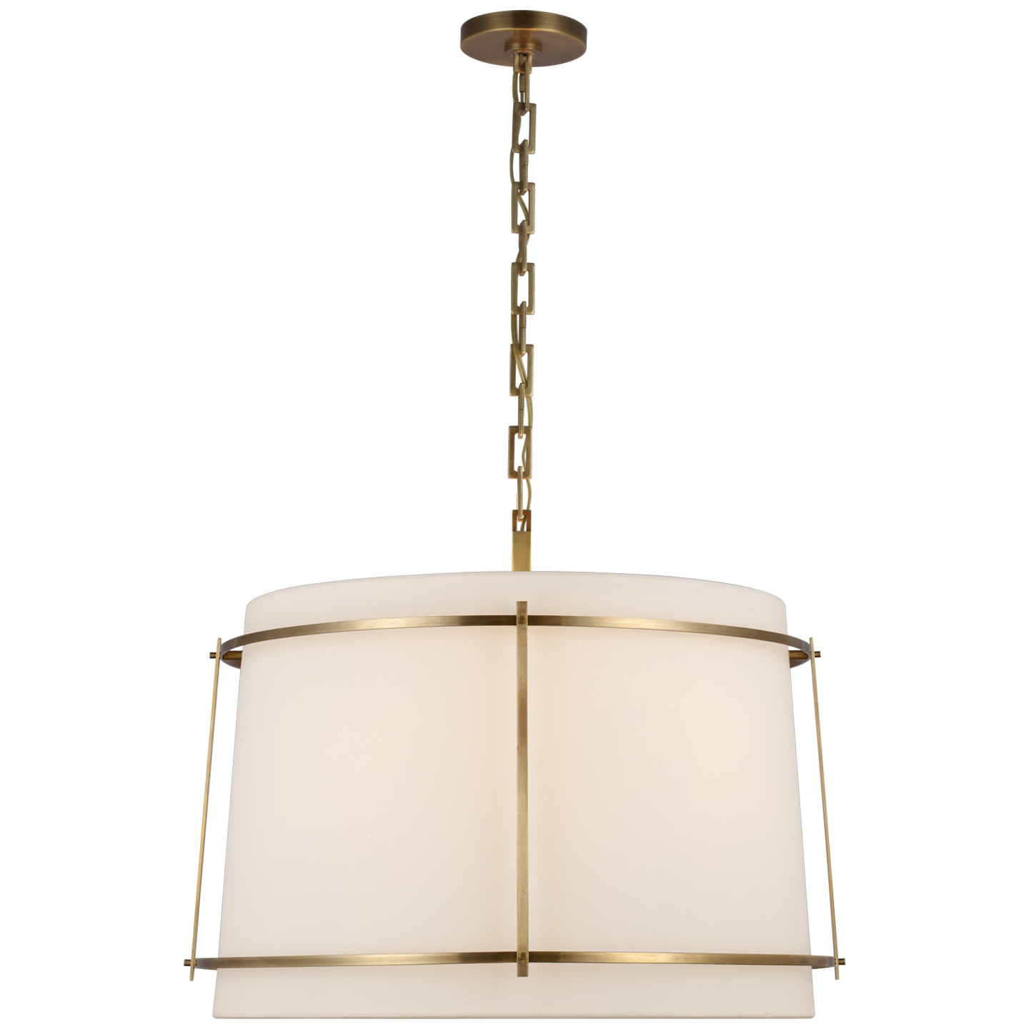 Callaway Large Hanging Shade in Hand-Rubbed Antique Brass with Linen Shade and Frosted Acrylic Diffuser