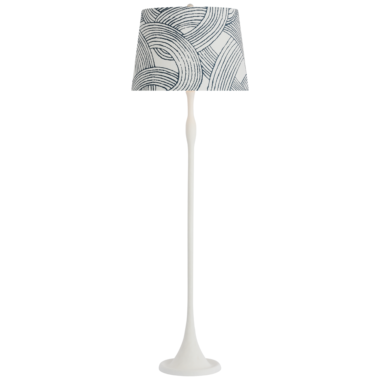 Romero Medium Floor Lamp in Plaster White with Schumacher 18" Blue Freeform Empire Shade
