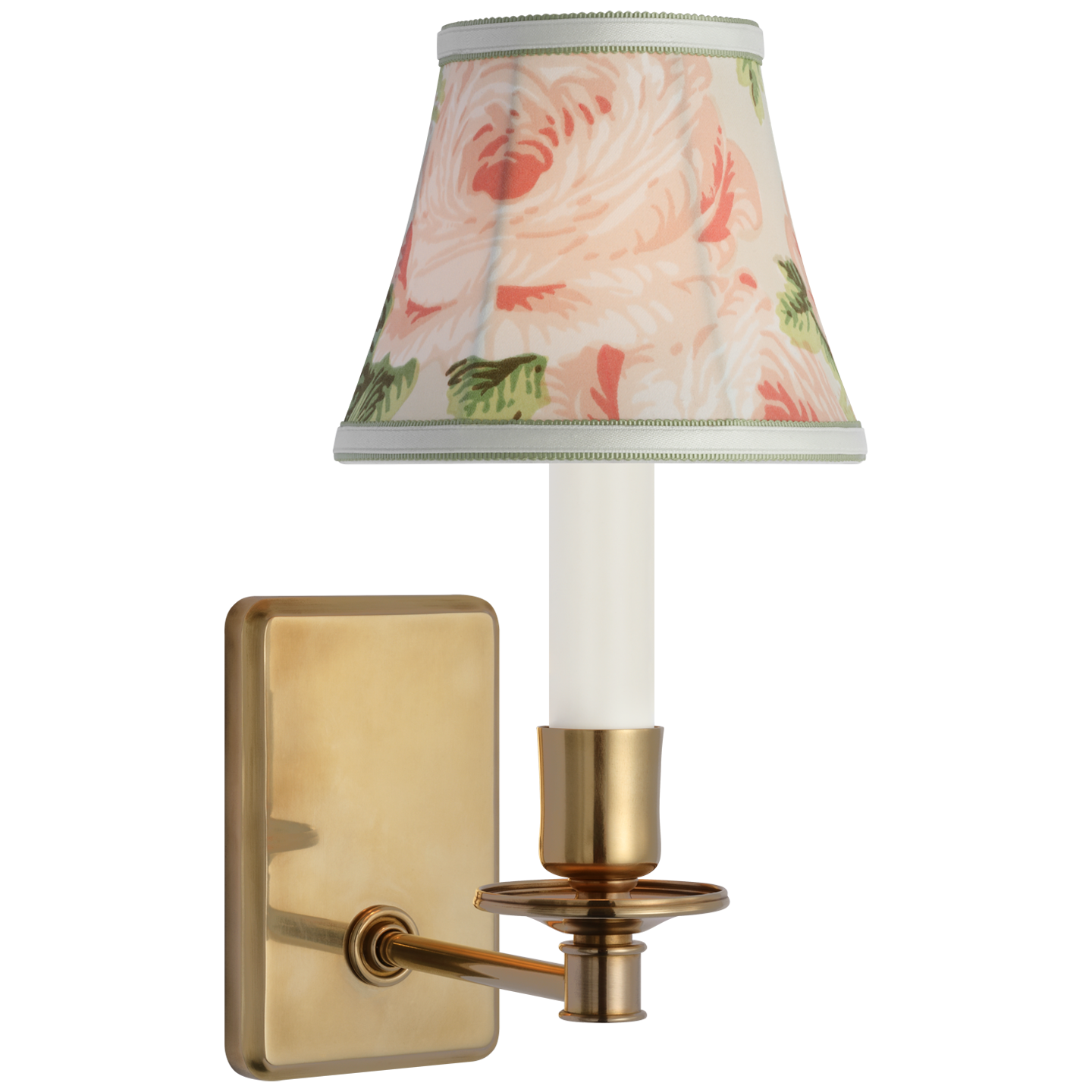 Tara 11" Sconce in Hand-Rubbed Antique Brass with Schumacher Blush Salisbury Chintz Bell Empire Shade