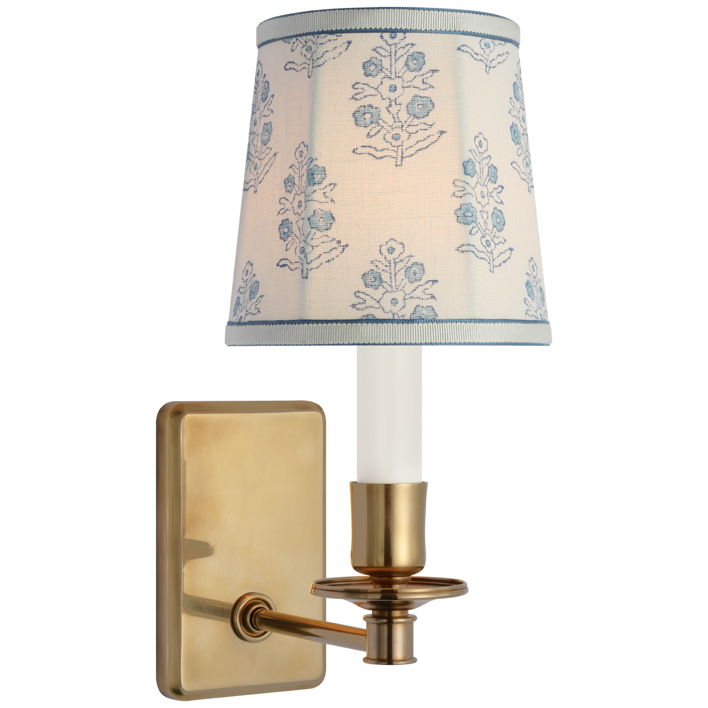 Tara 12" Sconce in Hand-Rubbed Antique Brass with Schumacher Blue Aditi Soft Empire Shade