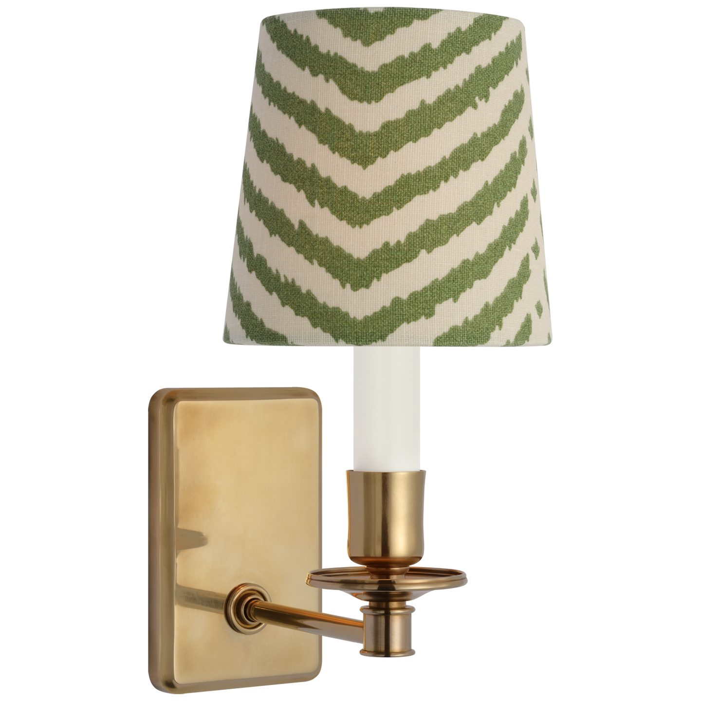 Tara 12" Sconce in Hand-Rubbed Antique Brass with Schumacher Verde La Jolla Empire Shade