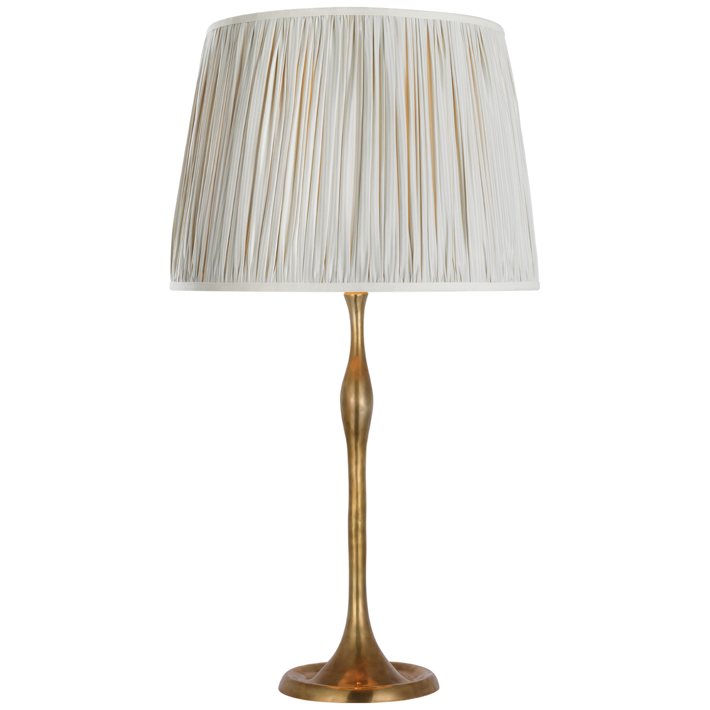 Romero Medium Table Lamp in Hand-Rubbed Antique Brass with Schumacher 16" Blue Charee Stripe Pleated Empire Shade