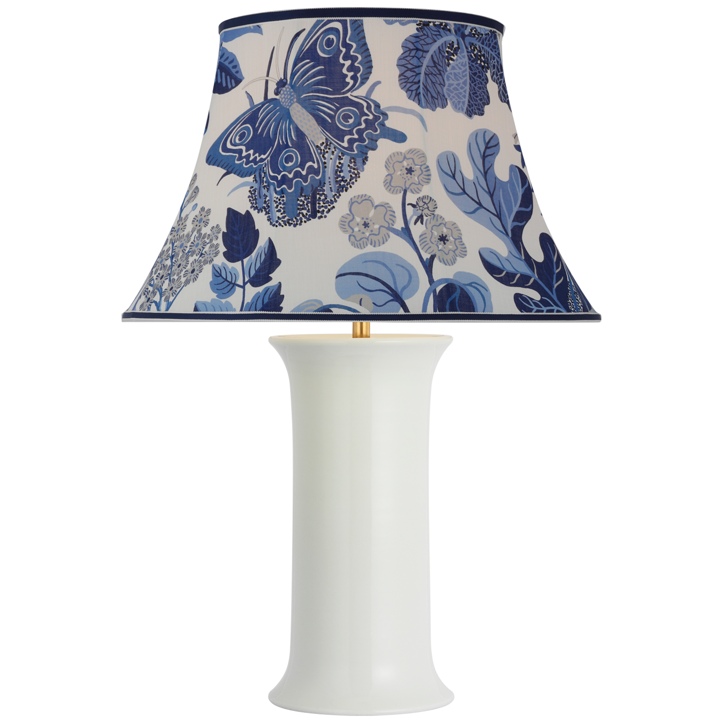 Mallory Medium Table Lamp in White Porcelain with Schumacher 20" Marine Exotic Butterfly Soft Empire Shade