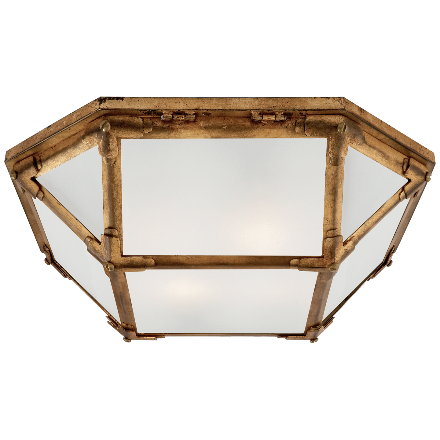 Morris Flush Mount in Gilded Iron with Frosted Glass