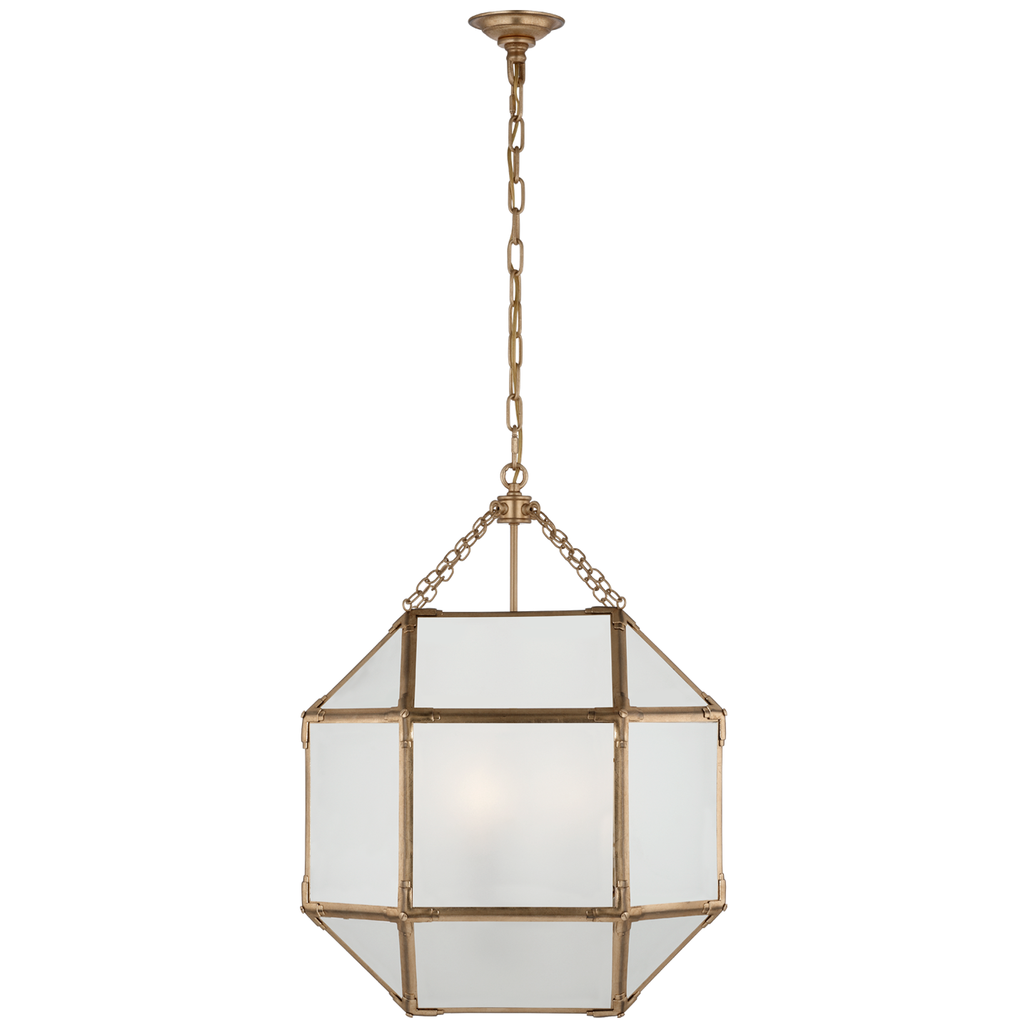 Morris Medium Lantern in Gilded Iron with Frosted Glass
