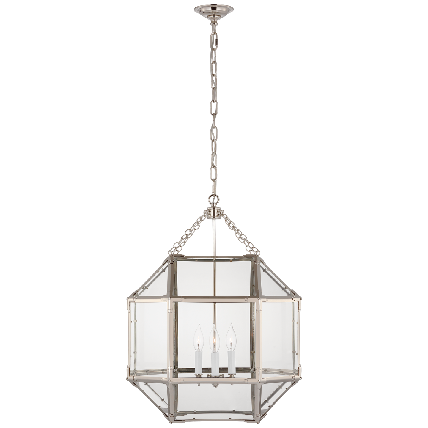 Morris Medium Lantern in Polished Nickel with Clear Glass