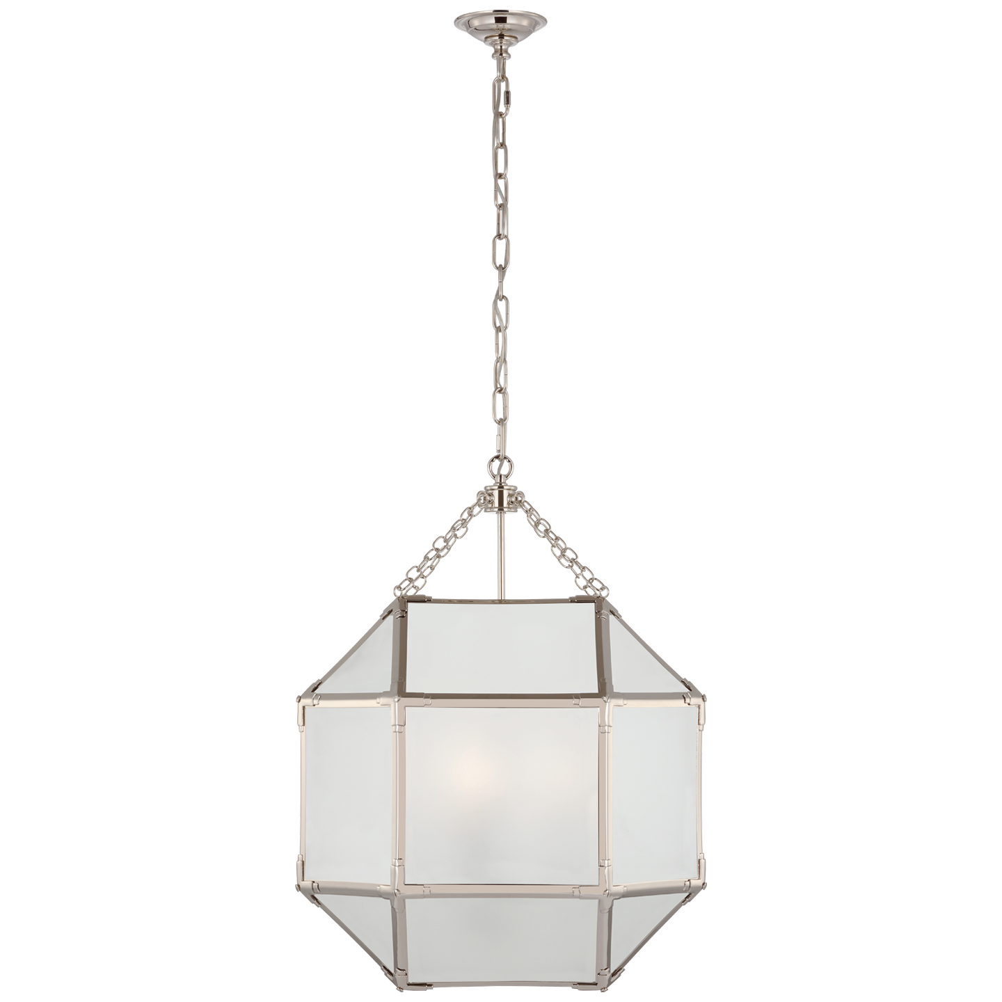 Morris Medium Lantern in Polished Nickel with Frosted Glass