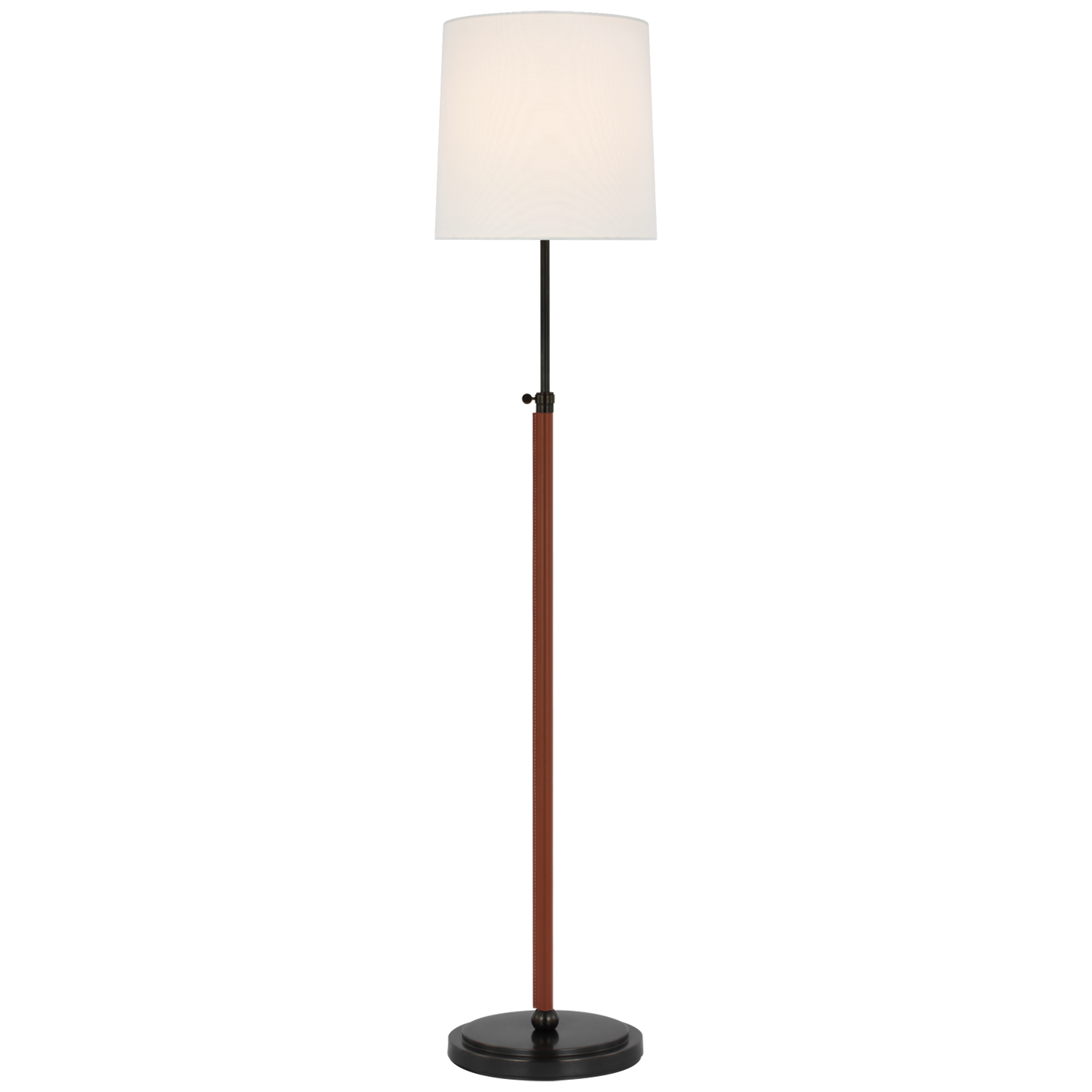 Bryant Wrapped Floor Lamp in Bronze and Saddle Leather with Linen Shade