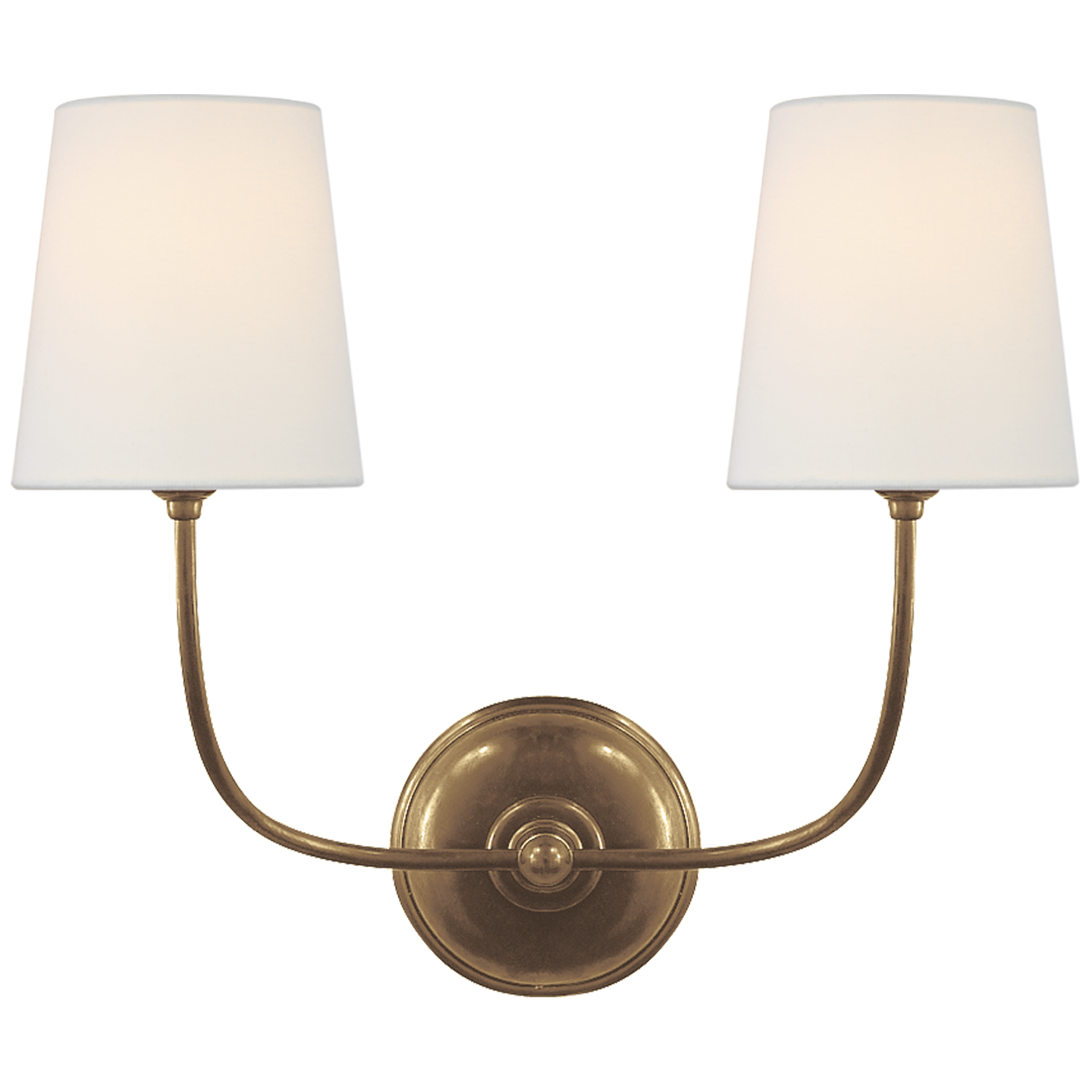 Vendome Double Sconce in Hand-Rubbed Antique Brass with Linen Shades