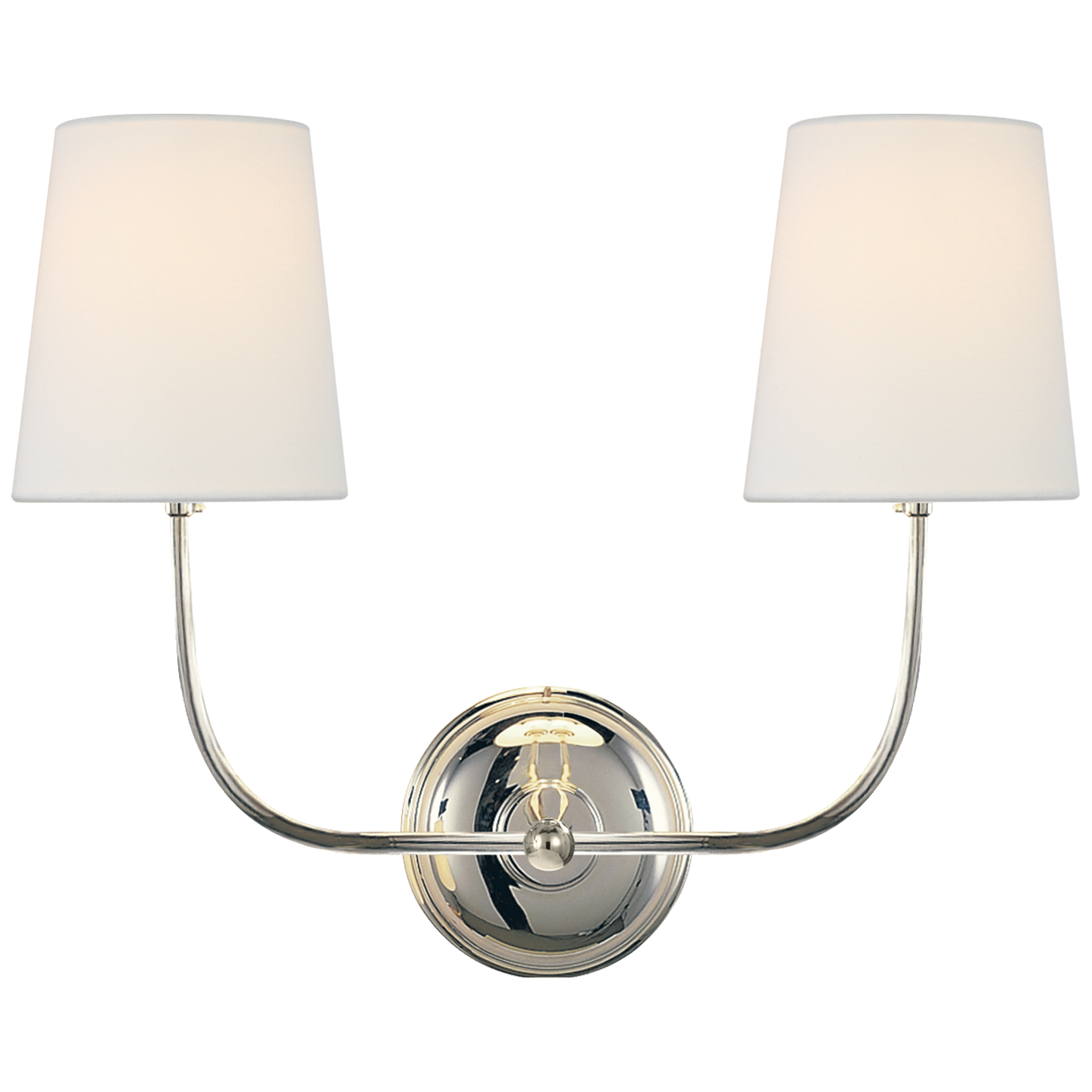 Vendome Double Sconce in Polished Nickel with Linen Shades