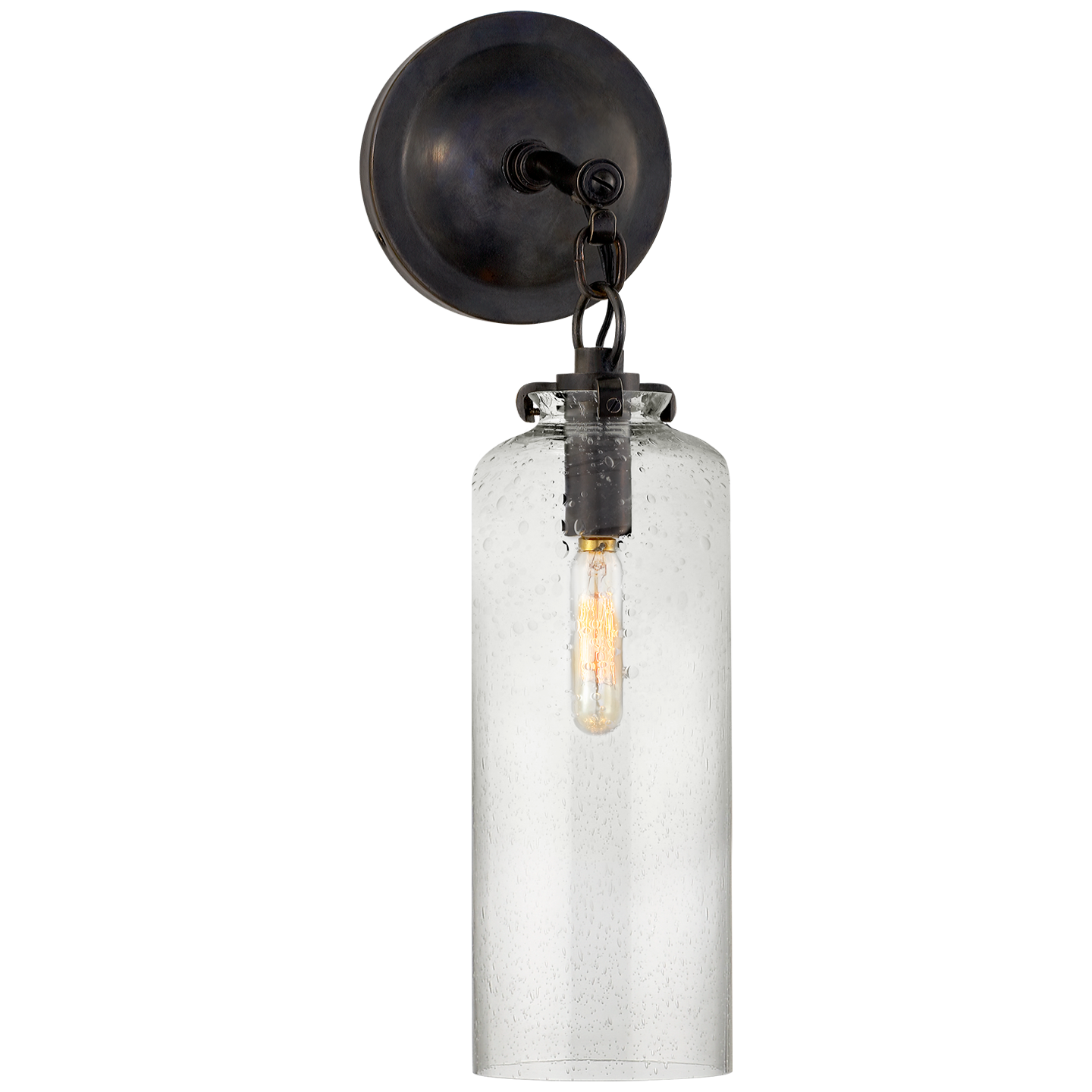 Katie Small Cylinder Sconce in Bronze with Seeded Glass