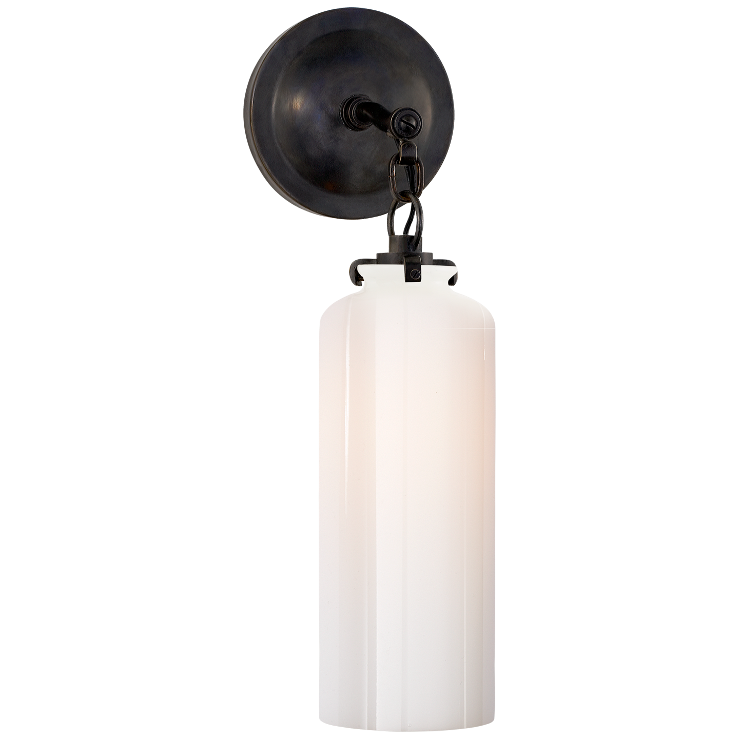 Katie Small Cylinder Sconce in Bronze with White Glass