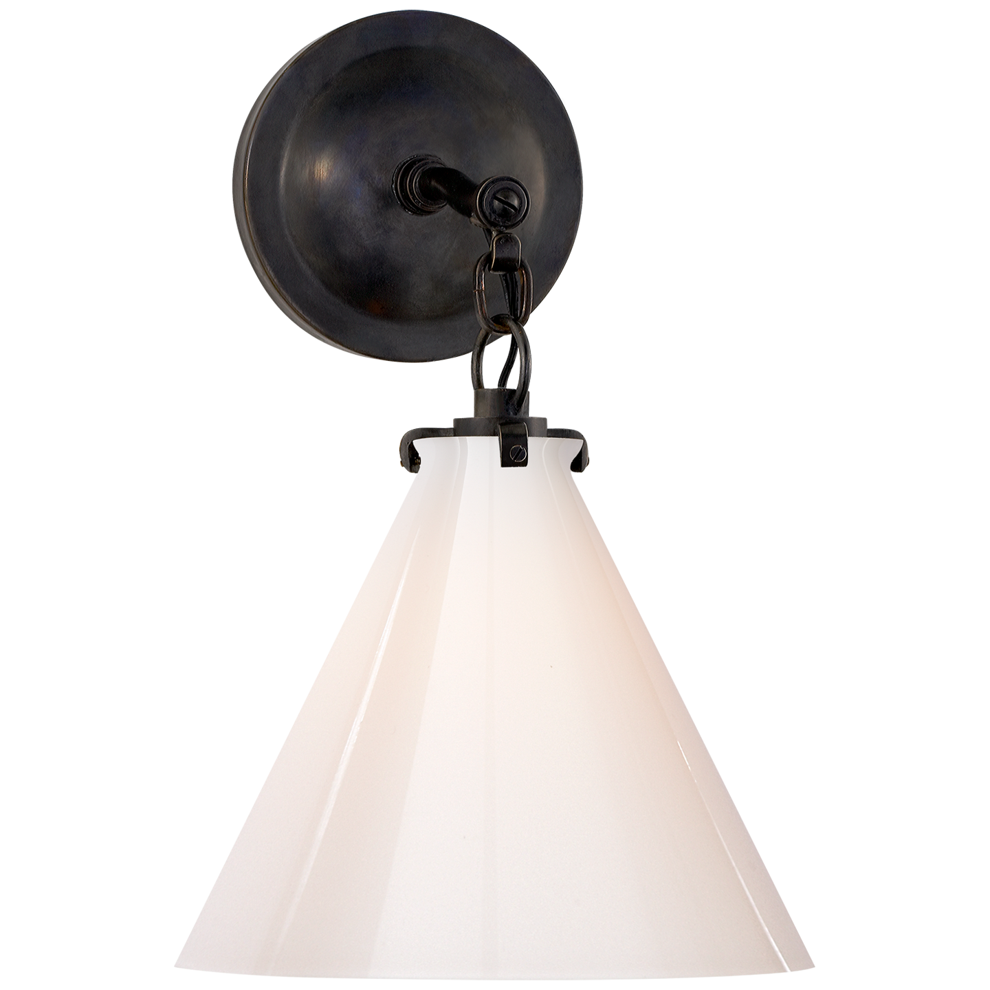 Katie Small Conical Sconce in Bronze with White Glass