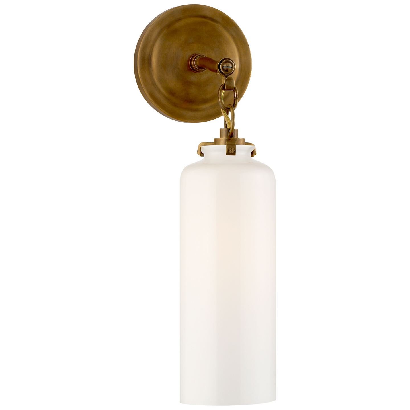 Katie Small Cylinder Sconce in Hand-Rubbed Antique Brass with White Glass