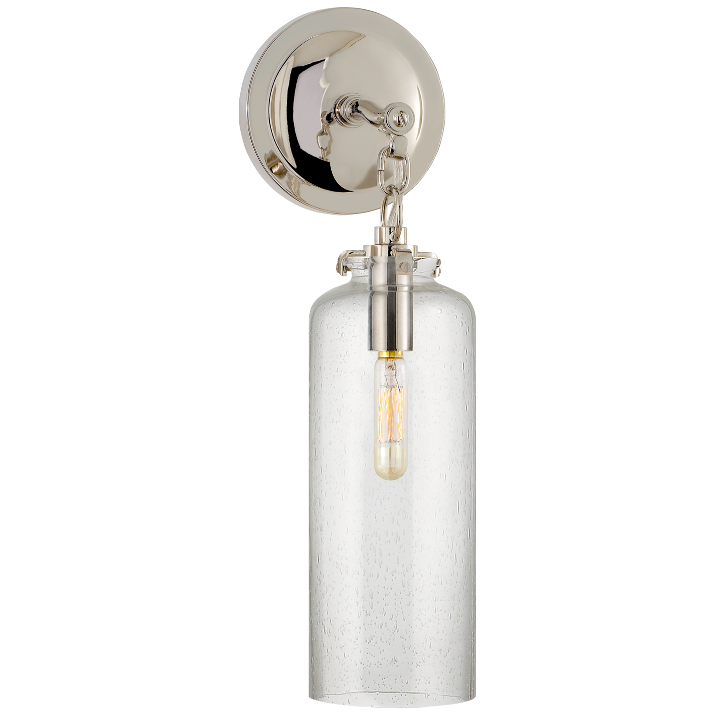 Katie Small Cylinder Sconce in Polished Nickel with Seeded Glass
