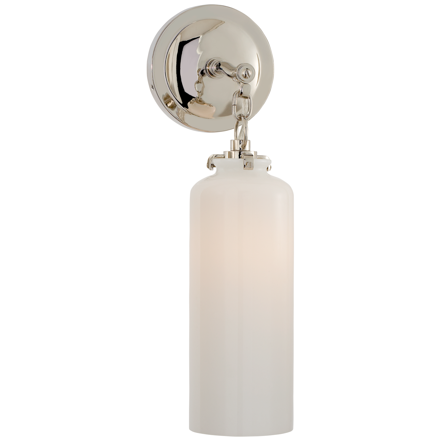 Katie Small Cylinder Sconce in Polished Nickel with White Glass