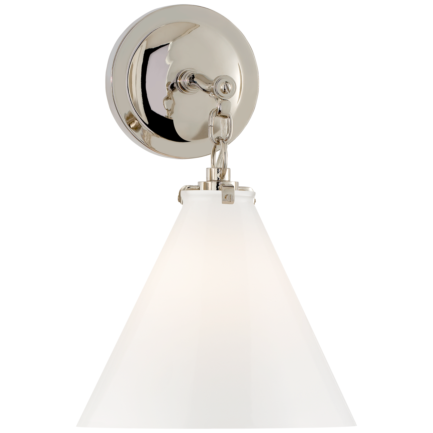 Katie Small Conical Sconce in Polished Nickel with White Glass