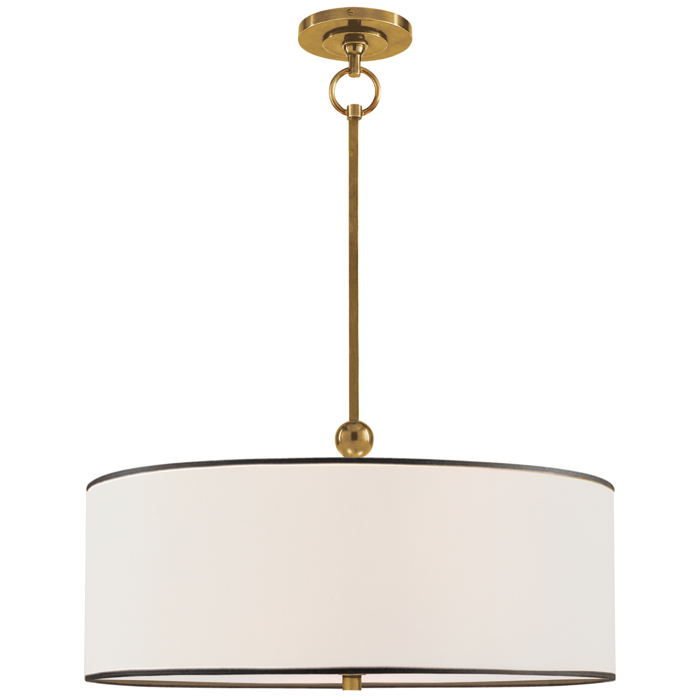 Reed Hanging Shade in Hand-Rubbed Antique Brass with Linen Shade with Black Trim