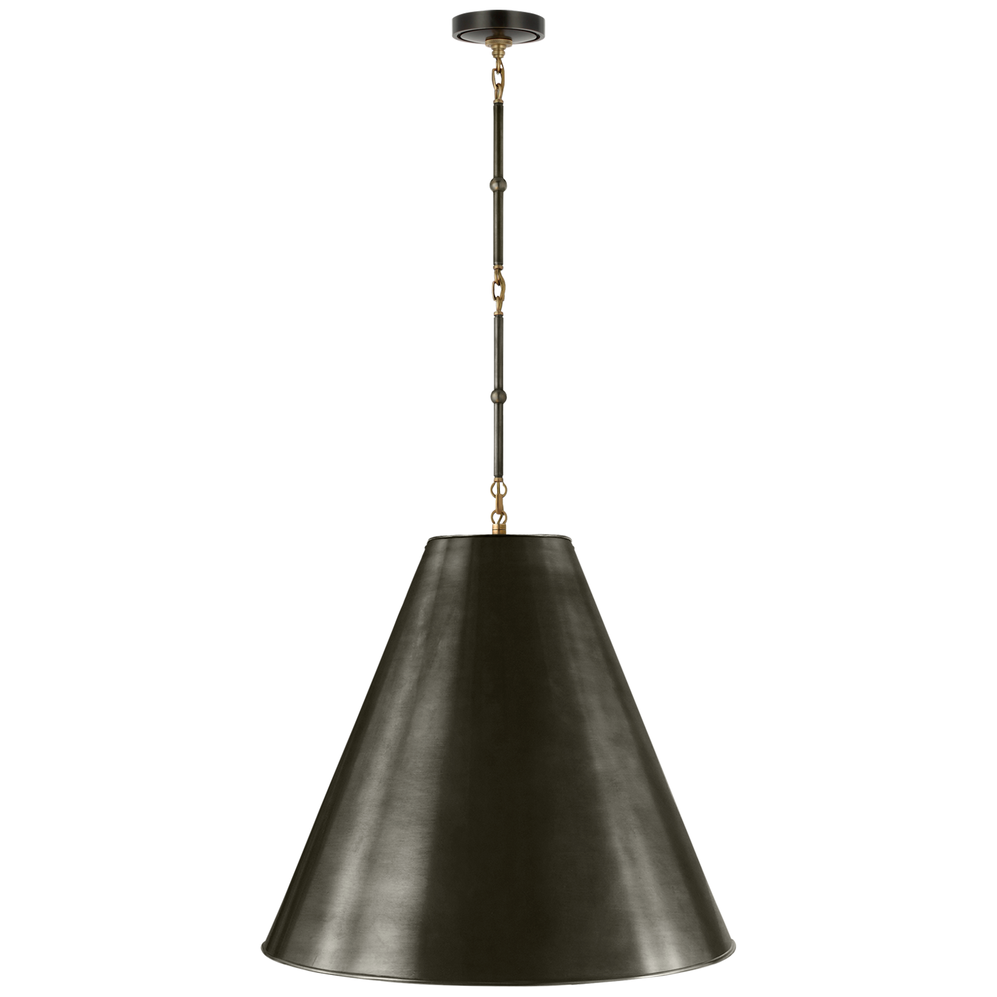 Goodman Large Hanging Lamp in Bronze and Hand-Rubbed Antique Brass with Bronze Shade