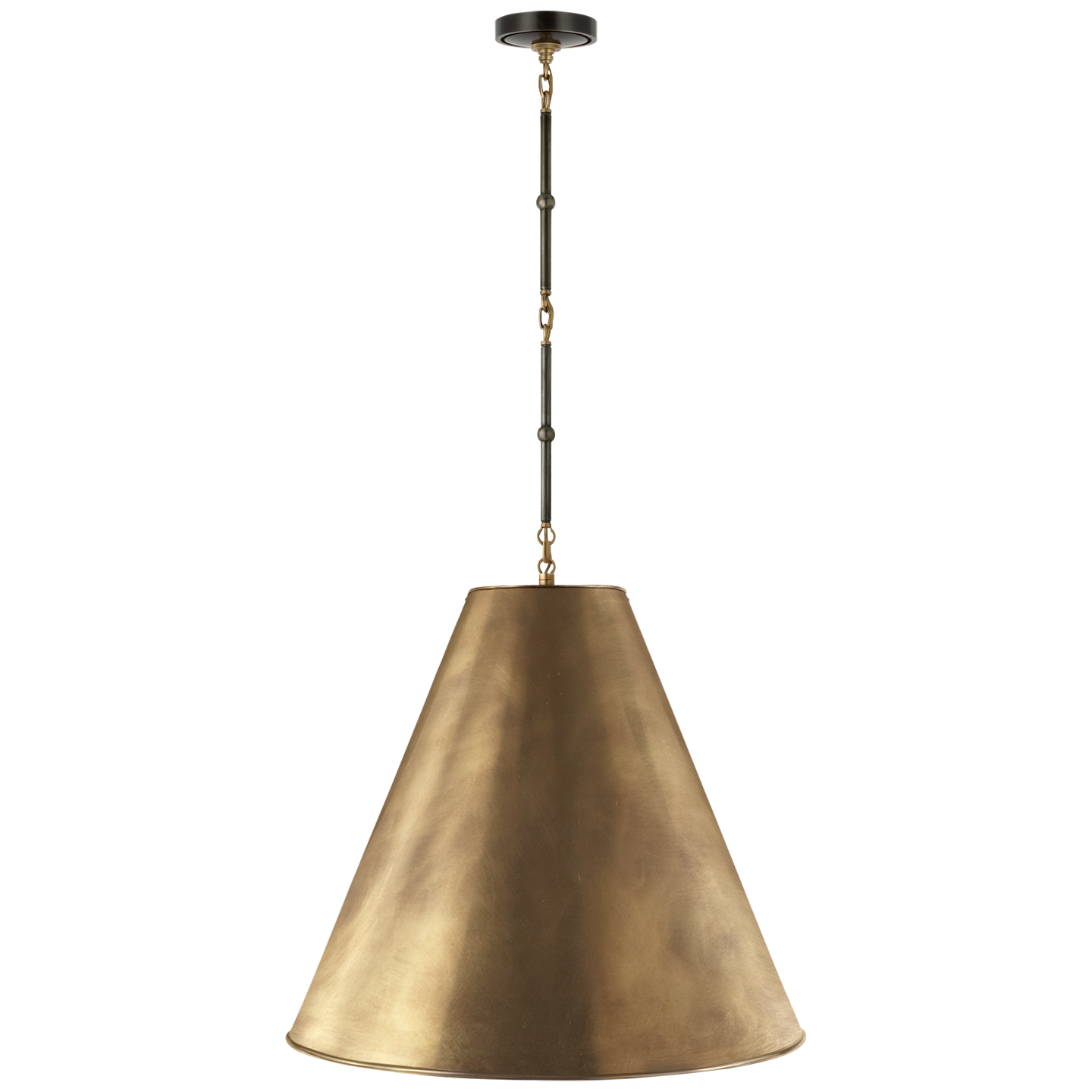 Goodman Large Hanging Lamp in Bronze and Hand-Rubbed Antique Brass with Hand-Rubbed Antique Brass Shade