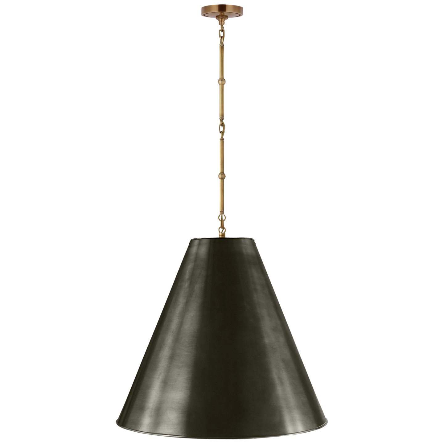 Goodman Large Hanging Lamp in Hand-Rubbed Antique Brass with Bronze Shade