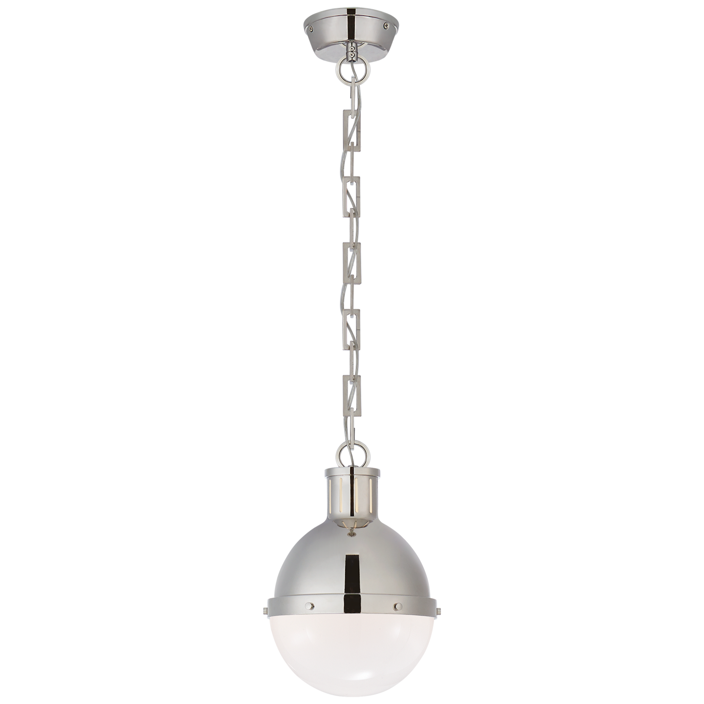 Hicks Small Pendant in Polished Nickel with White Glass