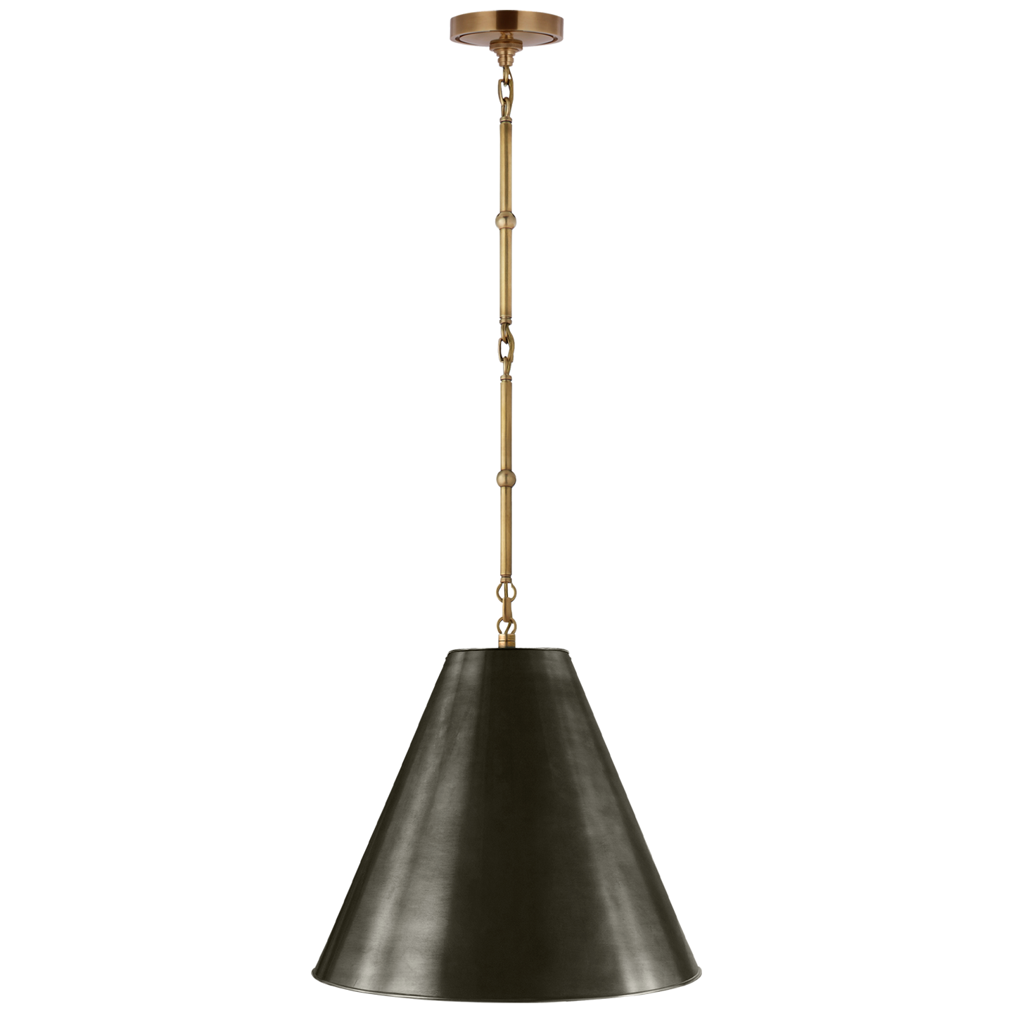 Goodman Small Hanging Light in Hand-Rubbed Antique Brass with Bronze Shade