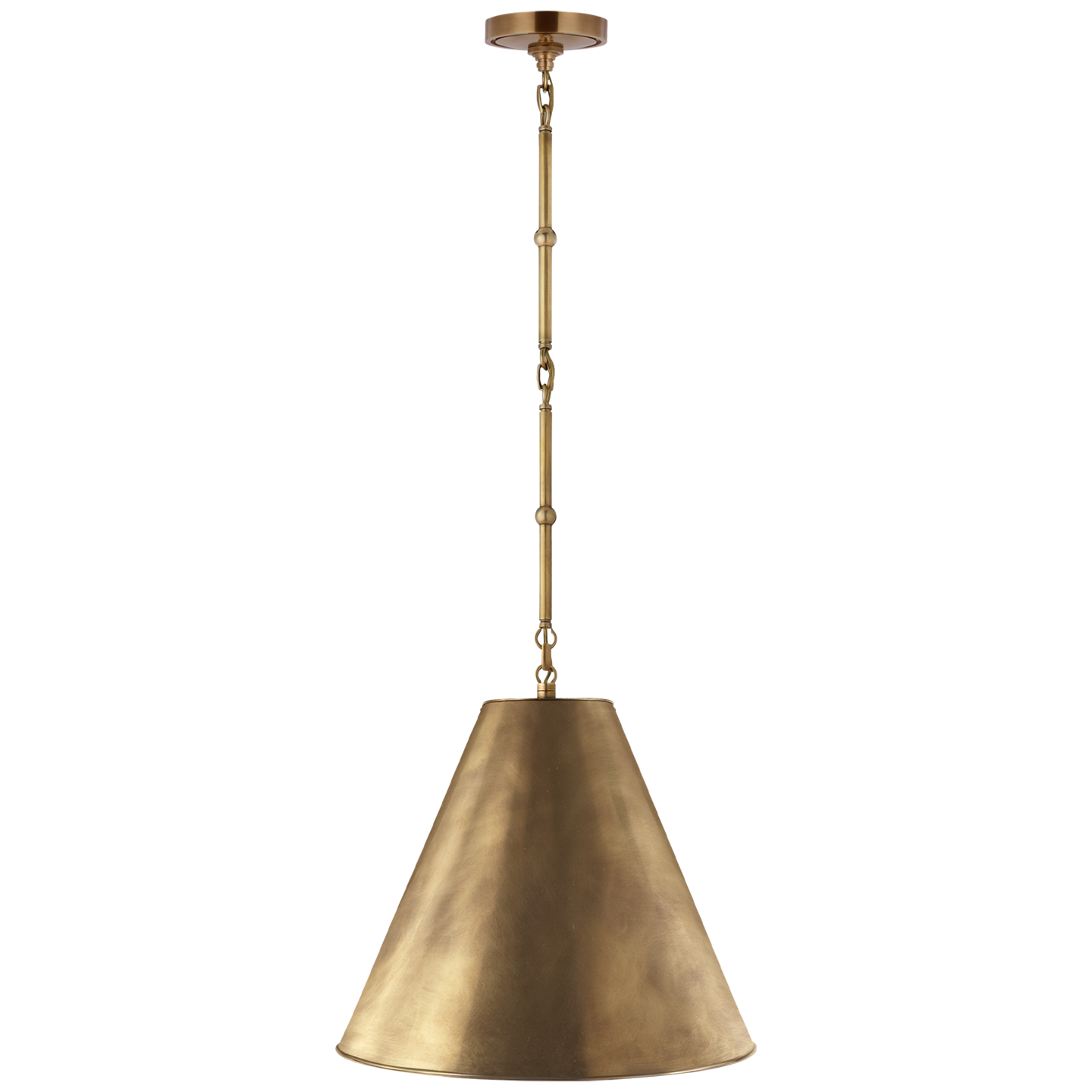Goodman Small Hanging Light in Hand-Rubbed Antique Brass with Hand-Rubbed Antique Brass Shade