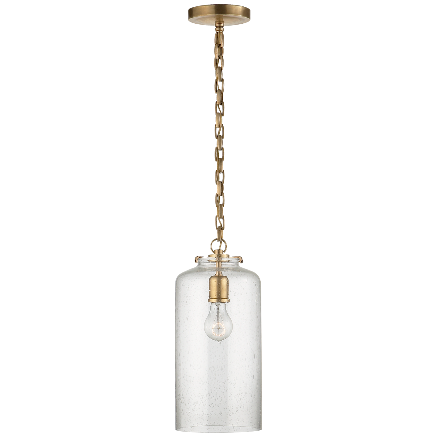 Katie Cylinder Pendant in Hand-Rubbed Antique Brass with Seeded Glass