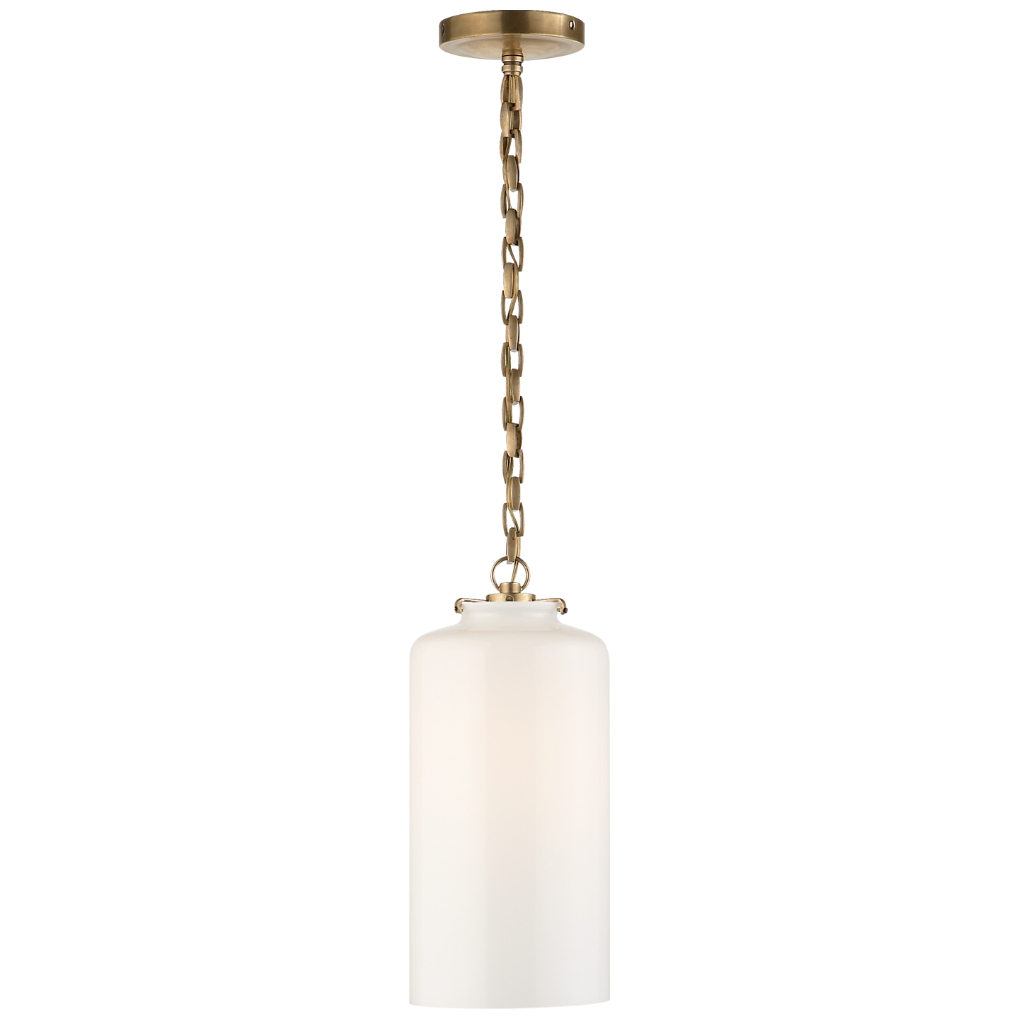 Katie Cylinder Pendant in Hand-Rubbed Antique Brass with White Glass