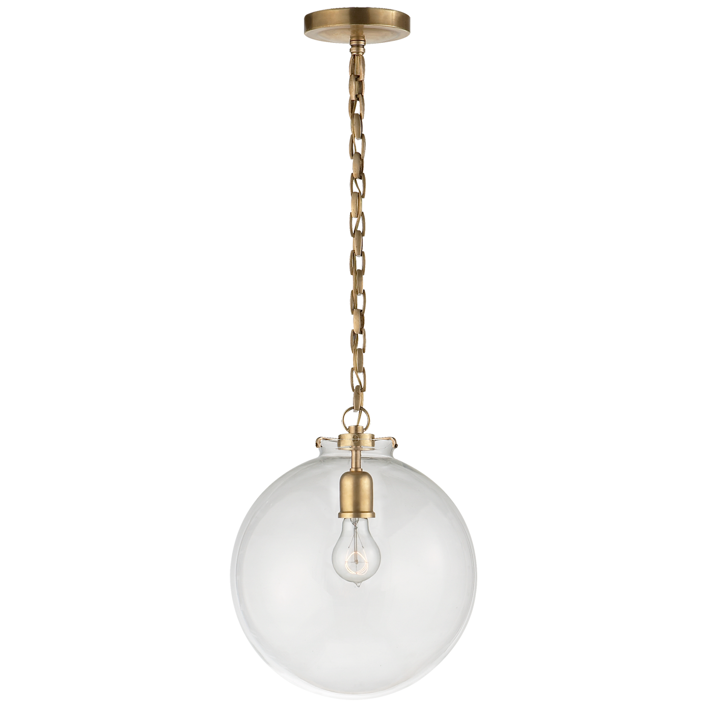 Katie Globe Pendant in Hand-Rubbed Antique Brass with Clear Glass