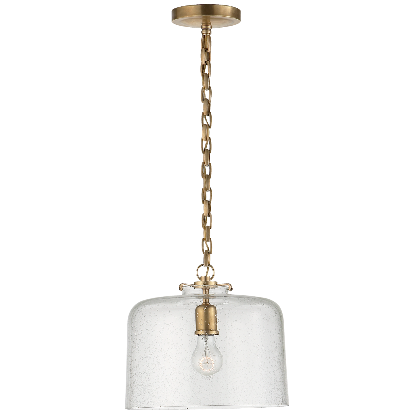 Katie Dome Pendant in Hand-Rubbed Antique Brass with Seeded Glass