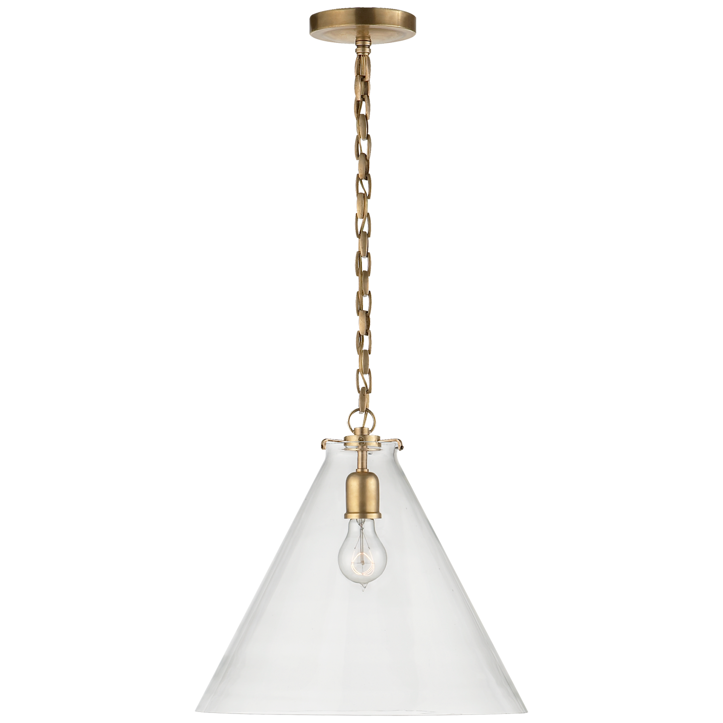 Katie Conical Pendant in Hand-Rubbed Antique Brass with Clear Glass
