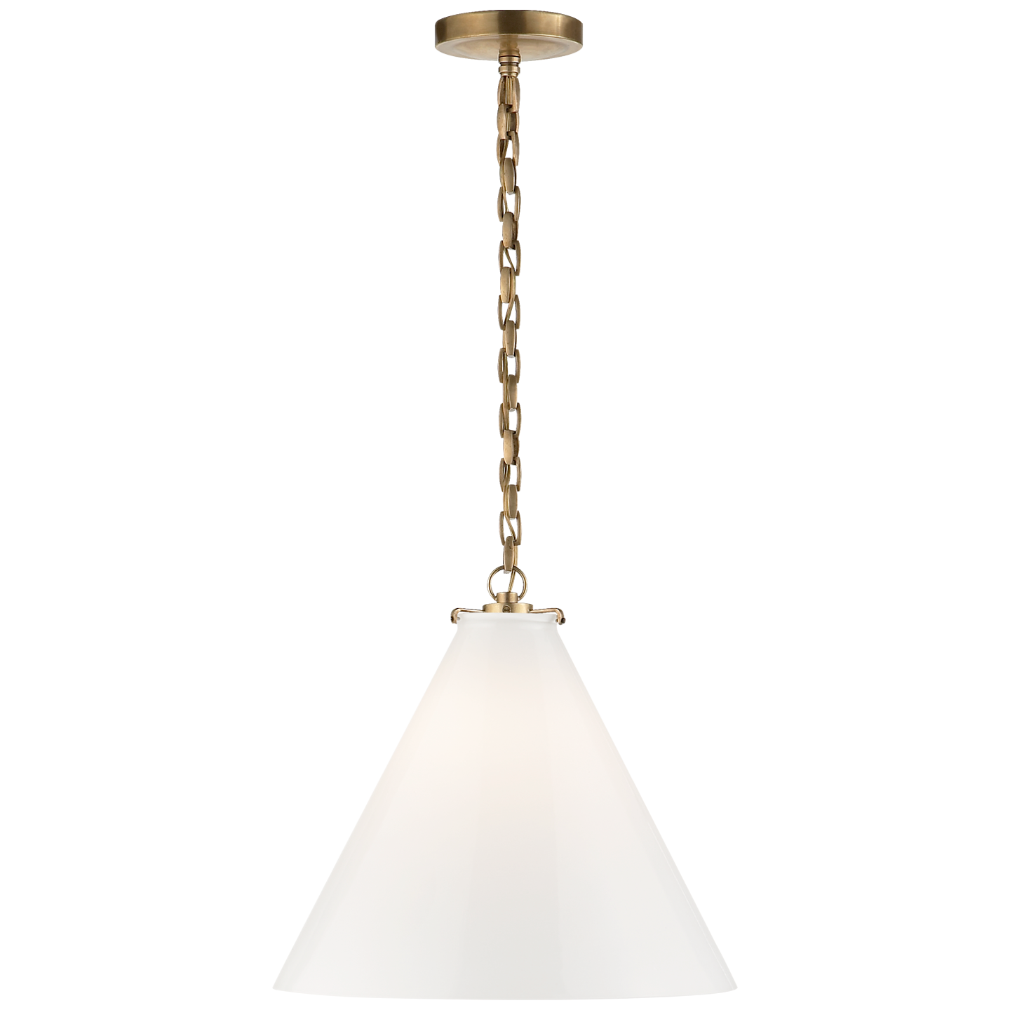Katie Conical Pendant in Hand-Rubbed Antique Brass with White Glass